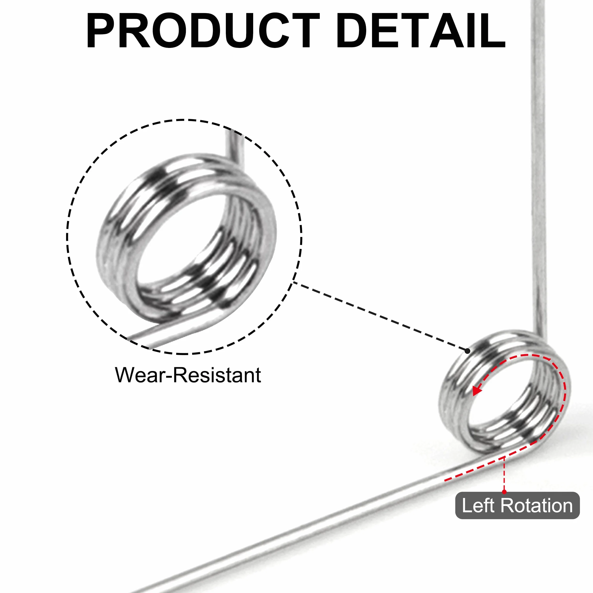 10 szt. sprężyn skrętnych ze stali nierdzewnej średnica drutu 0,3 mm średnica wewnętrzna 2 mm długość ramienia 20 mm kąt 90° 3 obroty lewy 0,3 x 20 mm