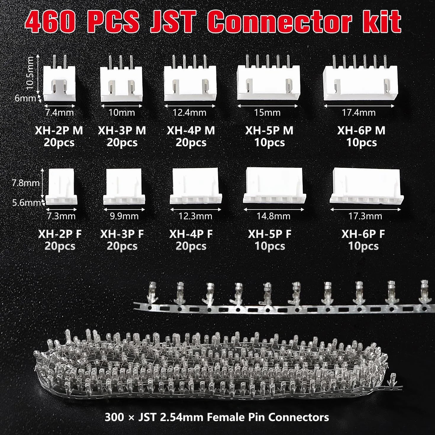 YIXISI 460 Sztuk 2/3/4/5/6-pinowy Zestaw Złączy JST 2.54mm, Złącze Kabla Adaptera JST-XH, Złącze Męskie i Żeńskie-JST