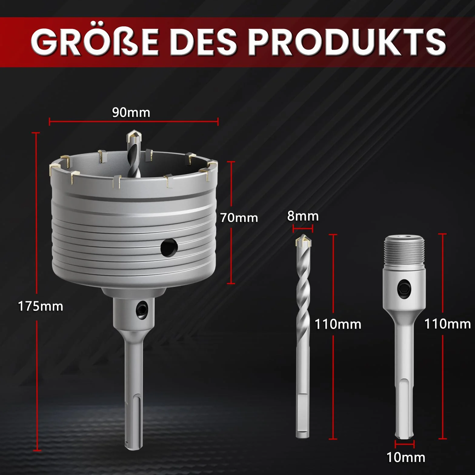 CSOOM Otwornica do betonu 90 mm SDS-Plus 110 mm zestaw otwornic do betonu 2 wiertła centrujące
