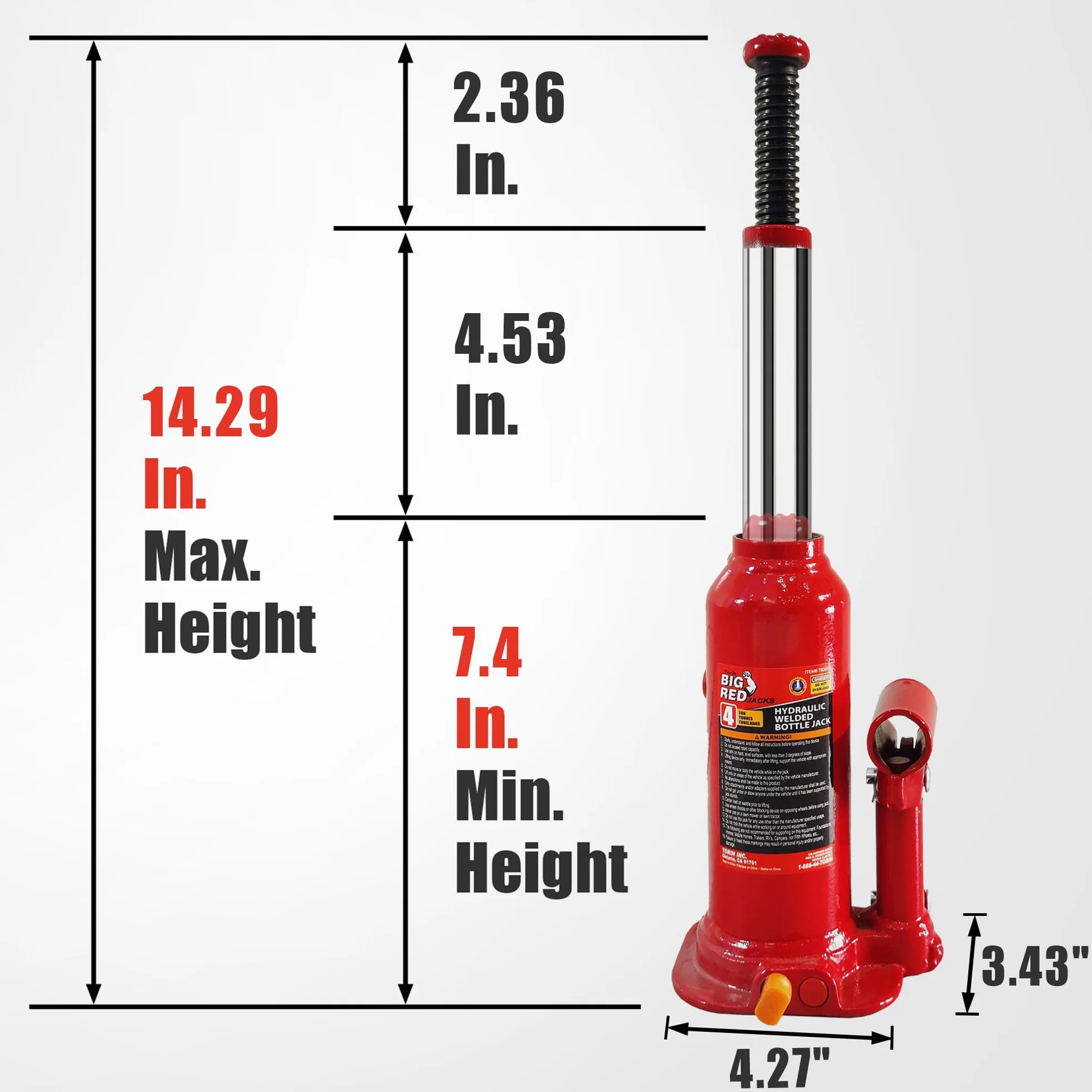 Torin T90413 Big Red hydrauliczny podnośnik butelkowy z futerałem, udźwig 4 tony