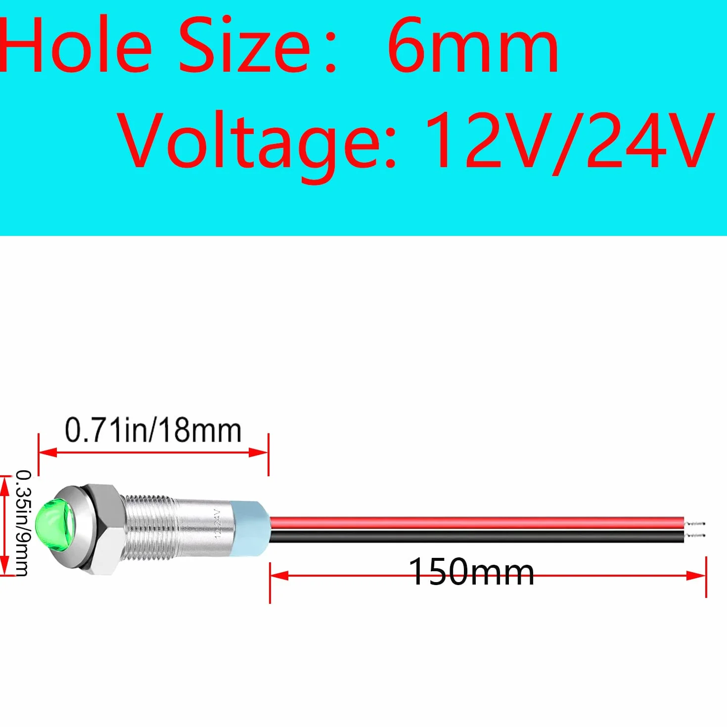 RUNCCI-YUN 10 szt. 12-24 V 6 mm 1/4" DC metalowy wskaźnik LED zielony panel oświetlenie 12 V do vana łodzi pojazdów