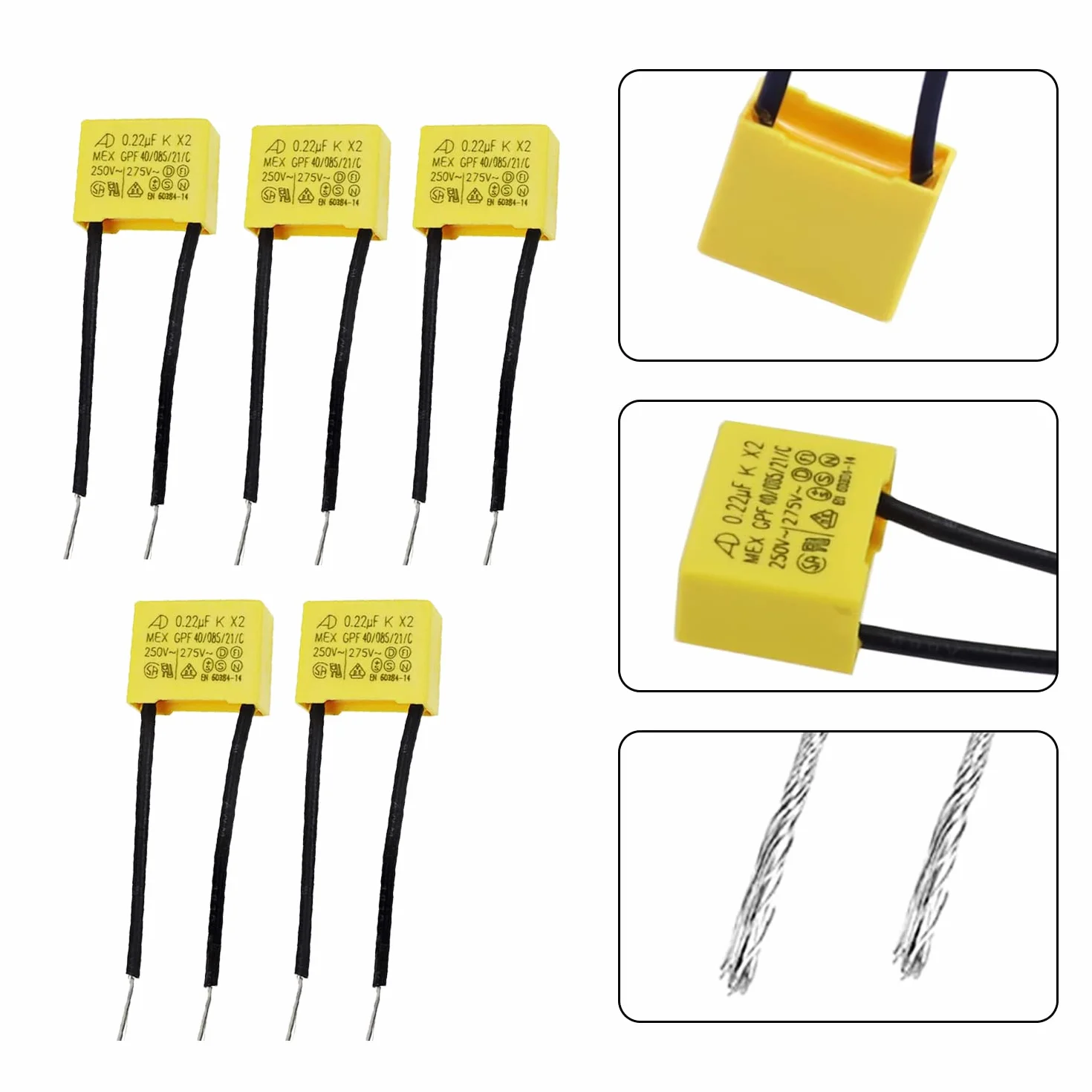 20 sztuk Kondensatory 0.22uF 275V X2 Skraplacz bezpieczeństwa LED tłumienie do kierunkowskazów