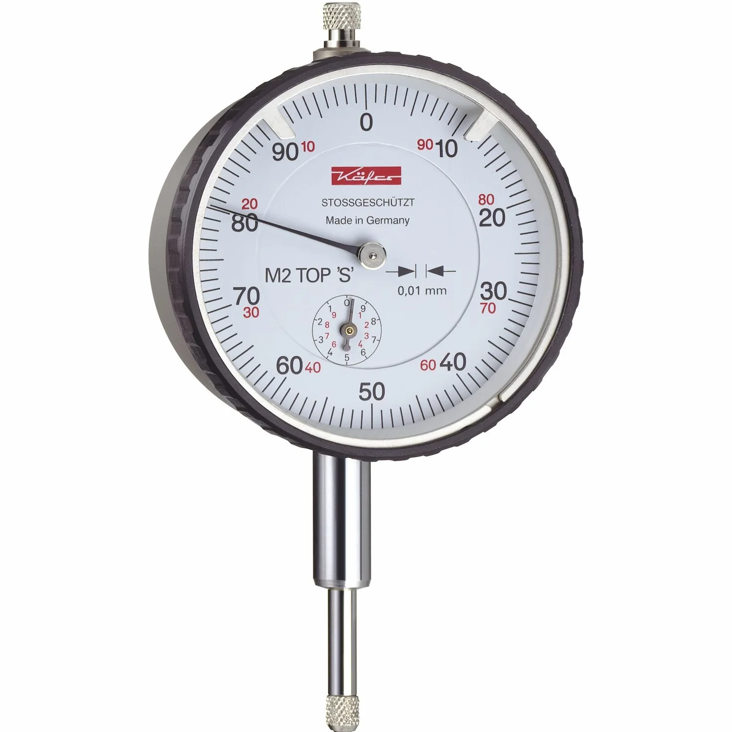 KÄFER Zegar pomiarowy M2TopS zakres pomiarowy 10 mm, odczyt 0,01 mm, 10143