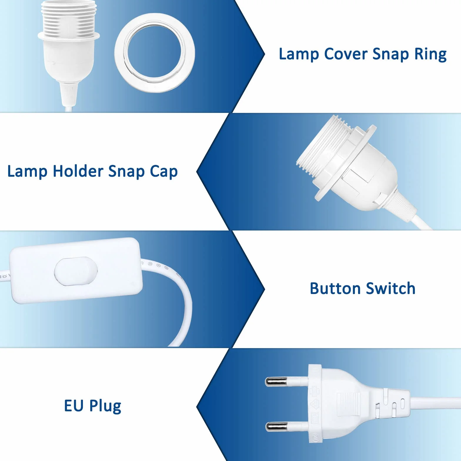 Oprawa lampy E27, biała, 3,5 m, z przełącznikiem i wtyczką euro, AC 230 V, kabel oprawka lampy E27 z pierścieniem śrubowym do abażuru, do lampy wiszącej, papierowej, 1 szt