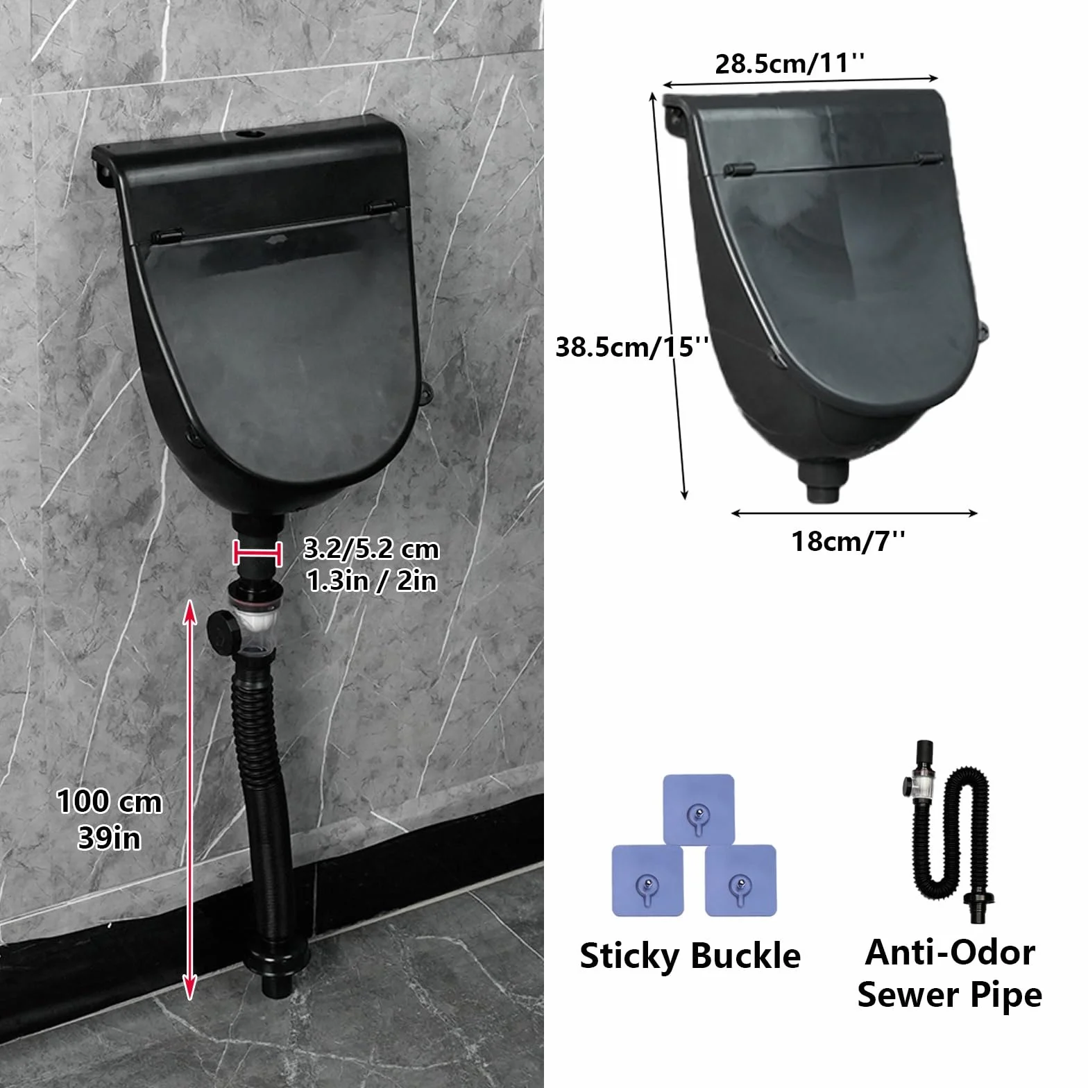 Pisuary Bez Wody Dla Mężczyzn z Pokrywą, Plastikowy Pisuar do Łazienki Dla Mężczyzn, Rozdzielacz Moczu na Zewnątrz do Domu, Akademika, Szopy Lub Podwórka, Kampera(Black)