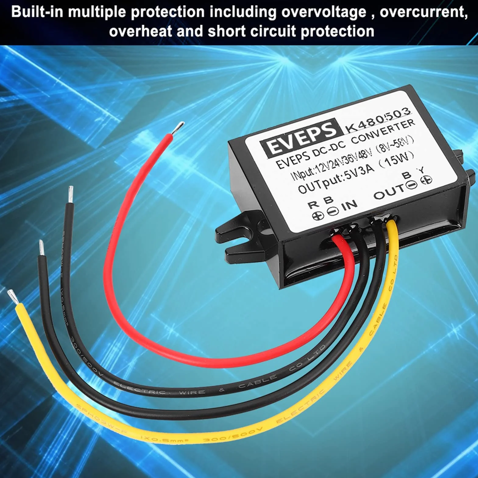Akozon Przetwornica Napięcia DC-DC 12V-48V do 5V 3A Obniżająca Moduł Zasilacza