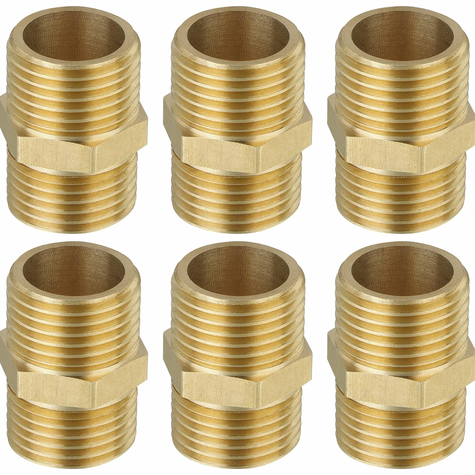 Flintronic Mosiężna złączka podwójna G1/2 cala (Ø 20 mm), 6 sztuk, z uszczelkami gumowymi, złączkami sześciokątnymi, okuciami mosiężnymi, do zaworów