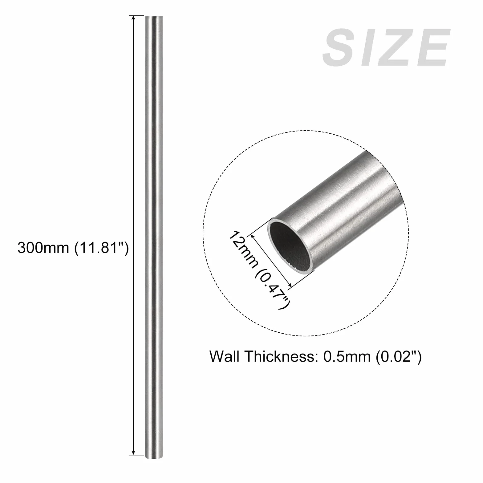 METALLIXITY Rura ze stali nierdzewnej 304 12 mm AD x 0,5 mm gł. x 300 mm dł.