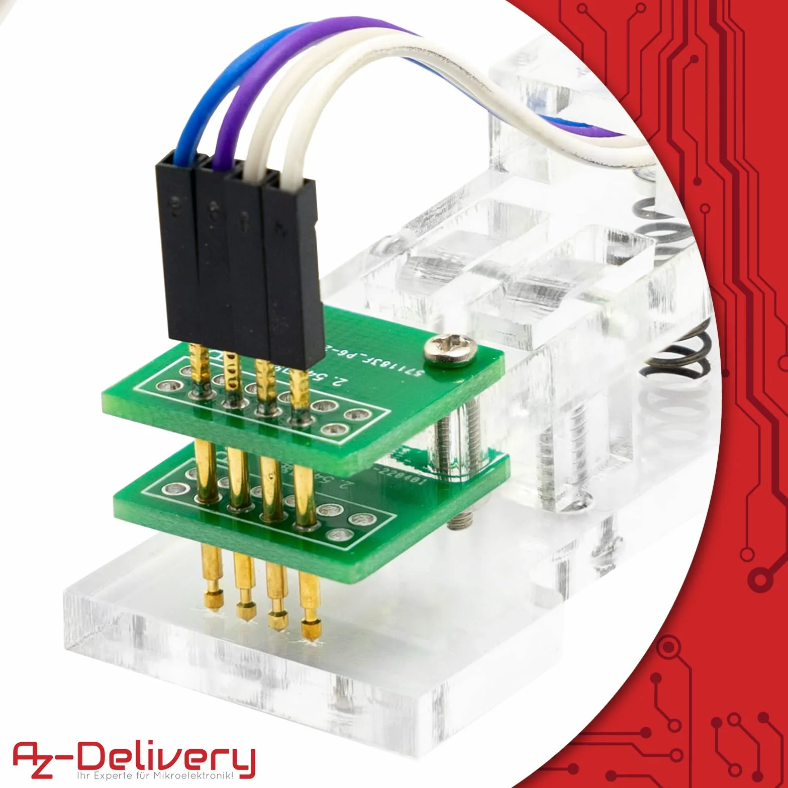 AZDelivery 4-pinowy programator I2C moduł narzędzie testowe PCB zacisk 1 x 4P pozłacane szpilki pogo