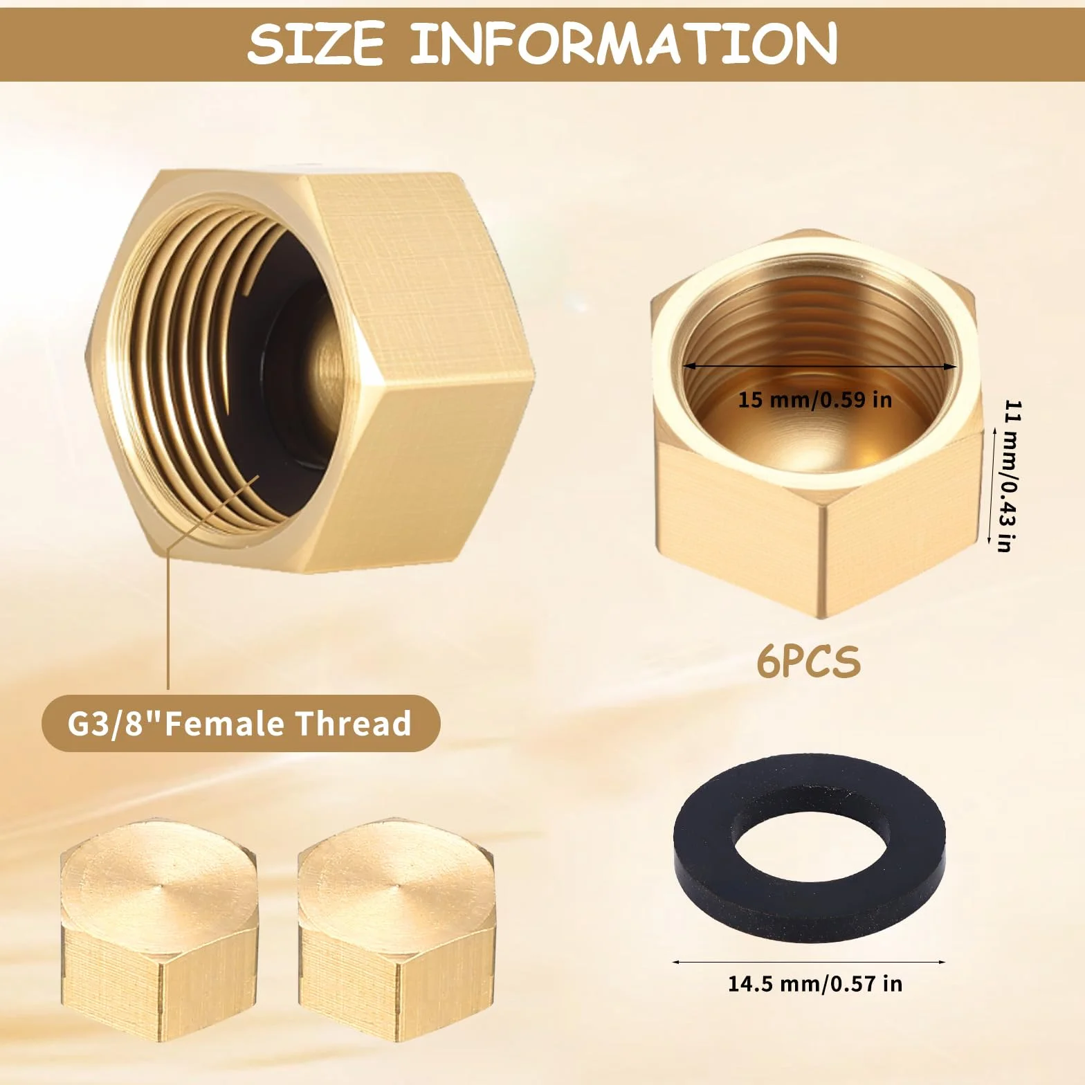 Zaślepka 3/8 cala mosiężna nakrętka końcowa G3/8 Ø15 mm sześciokątny korek do węża