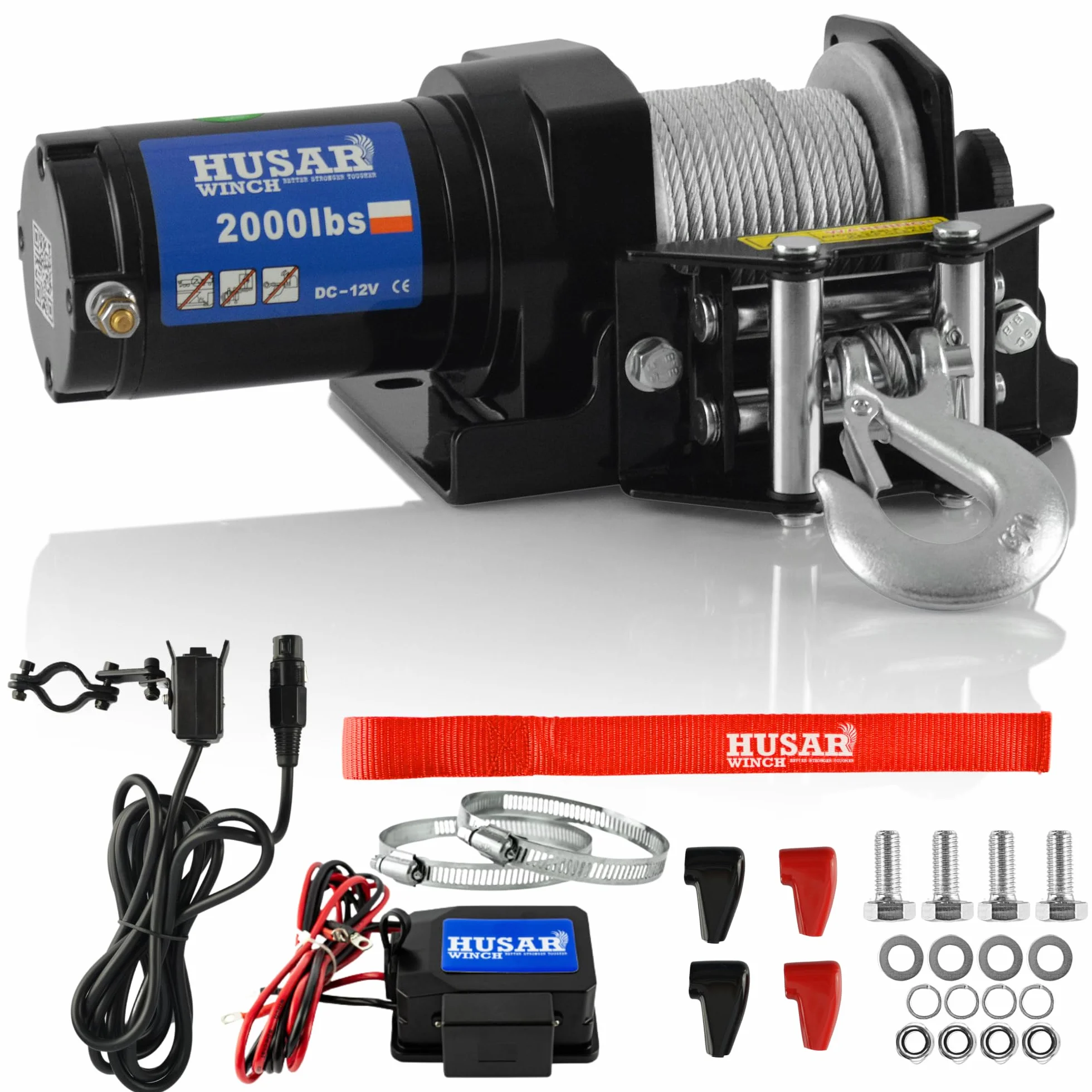 Wyciągarka Elektryczna 12V 2000 lbs 907 kg Lina Stalowa 15m Hamulec Automatyczny do ATV UTV Quadów
