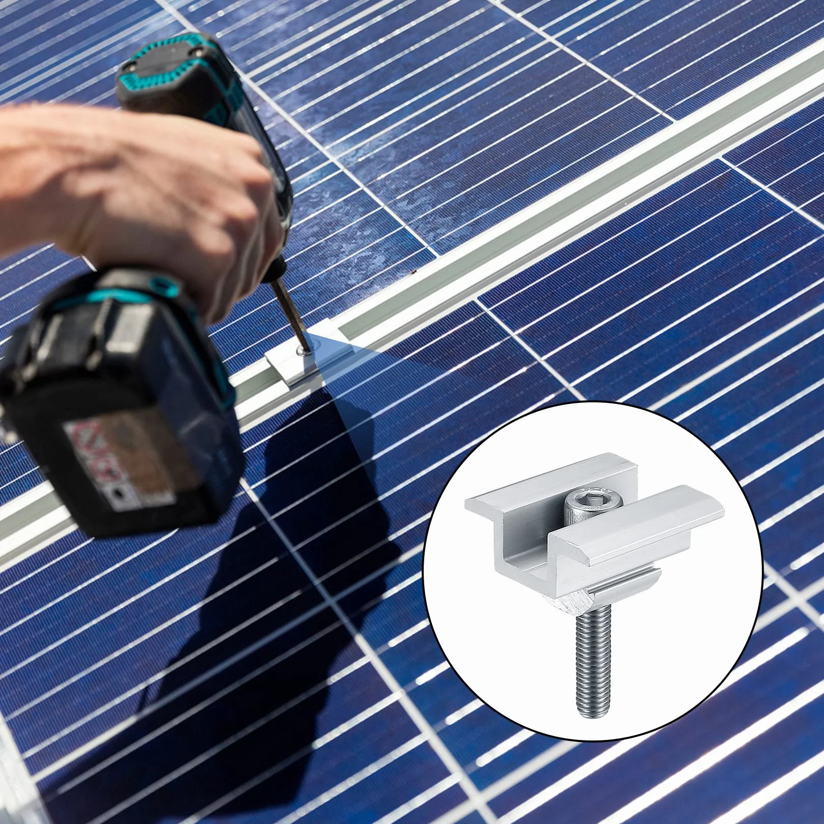 Aluminiowe zaciski centralne PV mocowanie fotowoltaiczne uchwyt montażowy do paneli słonecznych wysokość modułu 25-50 mm śruby M8