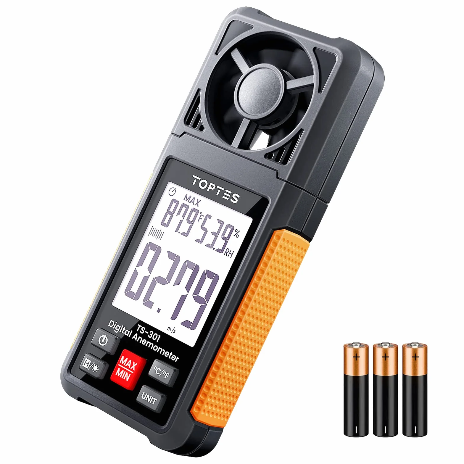 TopTes TS-301 cyfrowy miernik wiatru z ekranem LCD o przekątnej 2,26", ręczny anemometr, podświetlenie tła wiatru, precyzyjny pomiar prędkości wiatru, do żeglowania HVAC, surfowania, drona