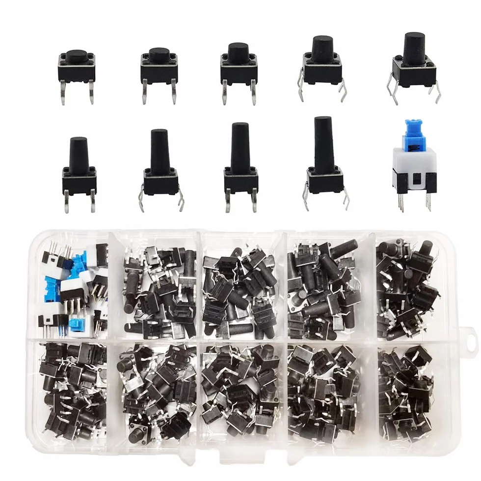 YIXISI 180 Sztuki Dotykowy Przełącznik Przyciskowy (6 * 6 mm 7 * 7 mm) Zestaw Przełączników 4-Pinowych dla pól Produktów Elektronicznych