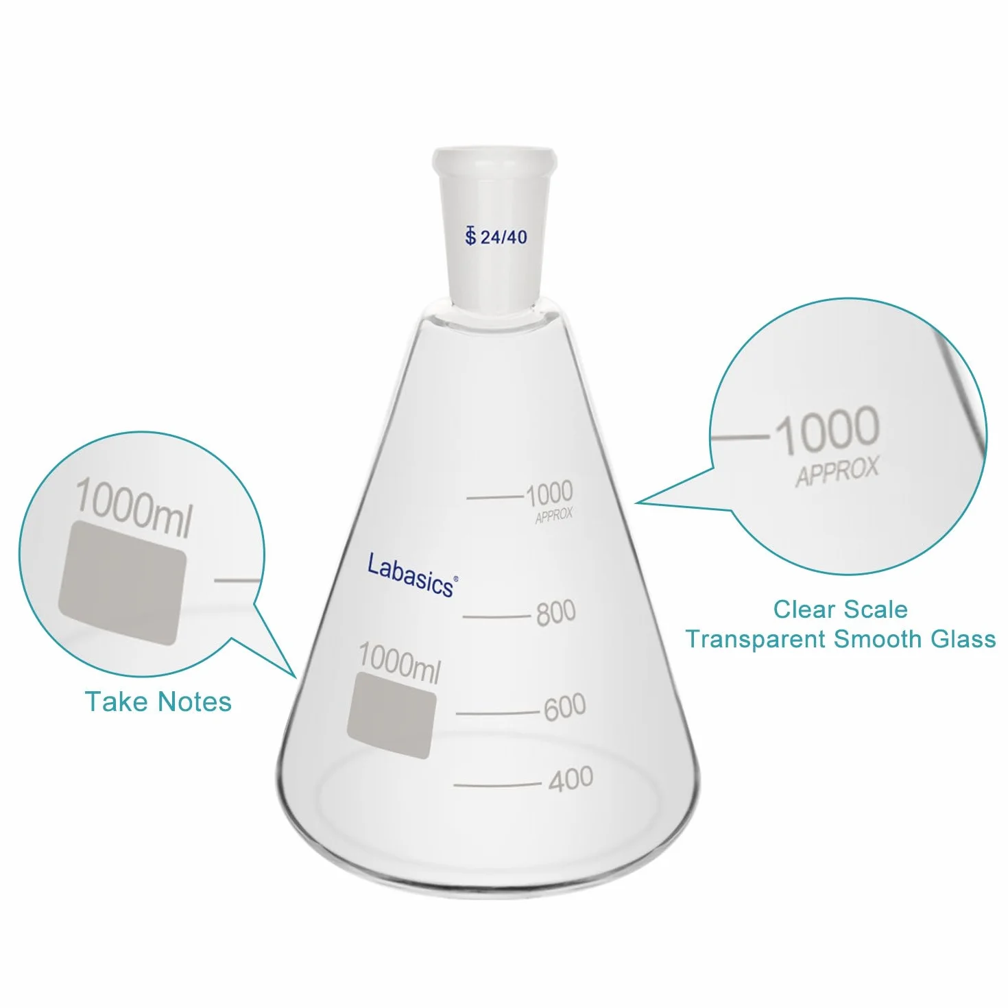 Labasics Kolba Erlenmeyera 1000 ml Szkło Borokrzemianowe 24/40 Standard Taper
