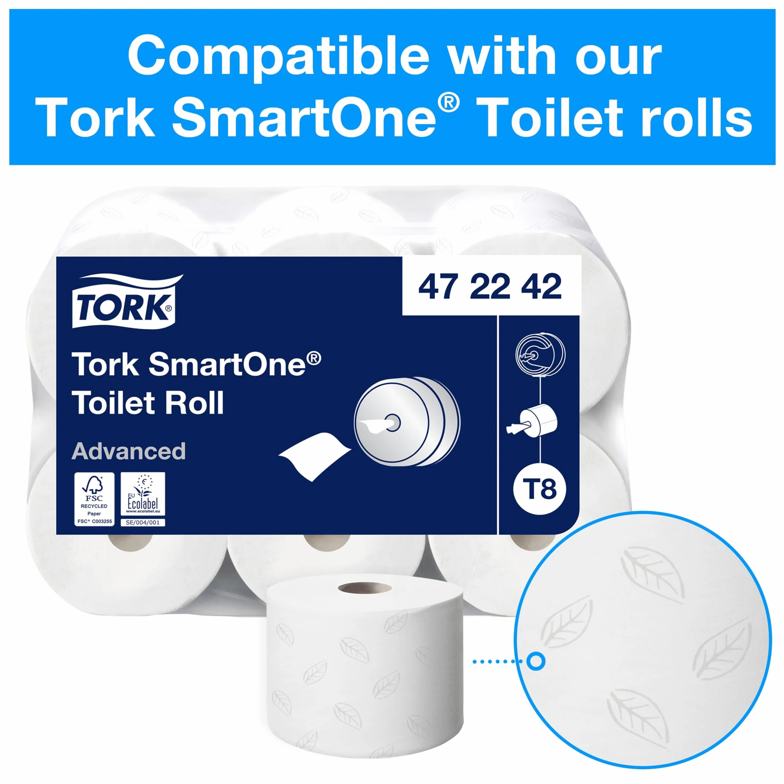 Tork Podajnik na papier toaletowy w rolce SmartOne, biały T8, duża pojemność, seria Elevation, 680000