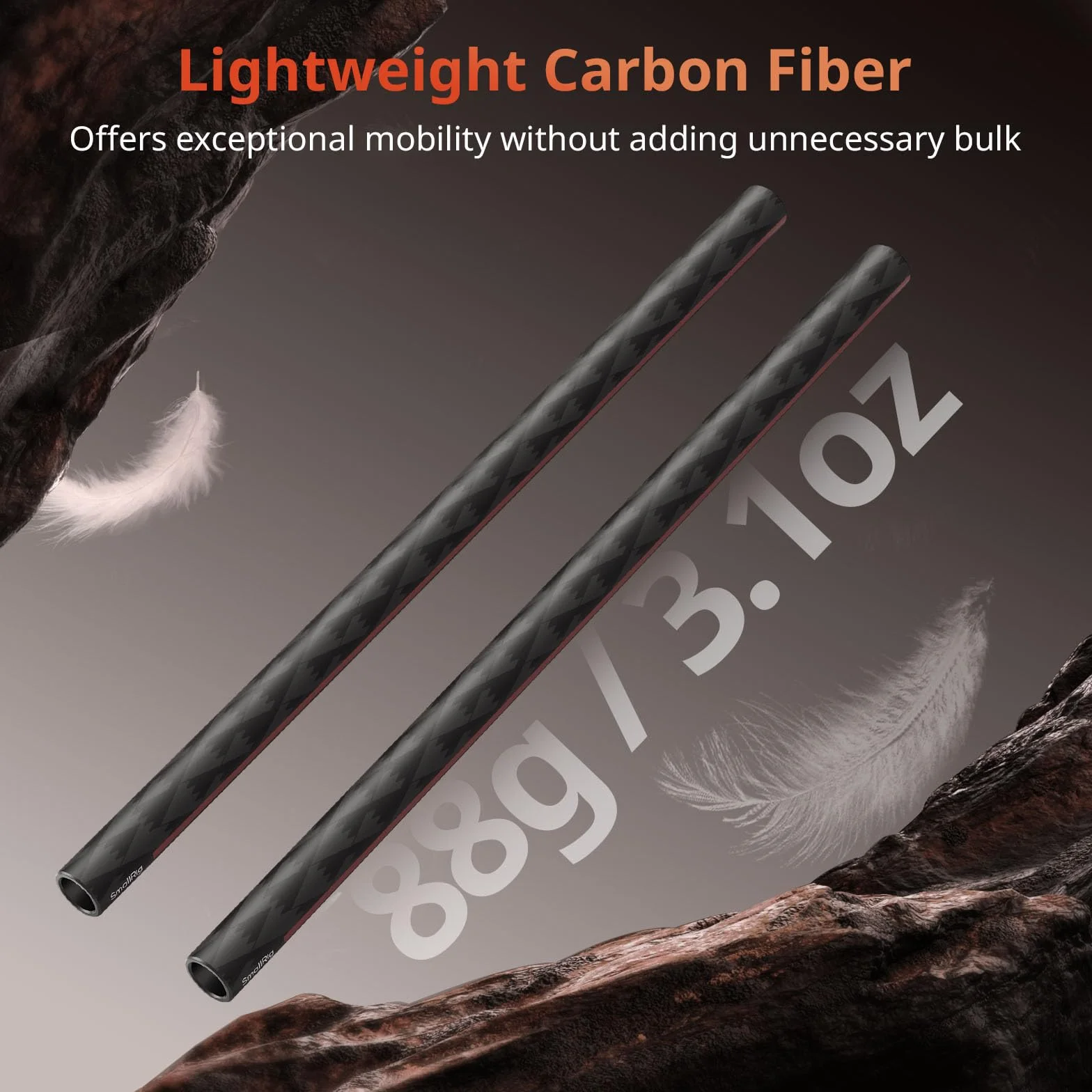 SMALLRIG Pręt z włókna węglowego 15 mm 12 cali, 2 sztuk - 5212