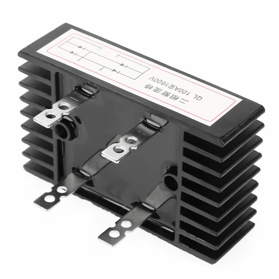 2-fazowy prostownik mostowy, 2-fazowy prostownik diodowy, 100A 1600V Napięcie mostu prostownik o dużej mocy z radiatorem, dobry komponenty elektroniczne