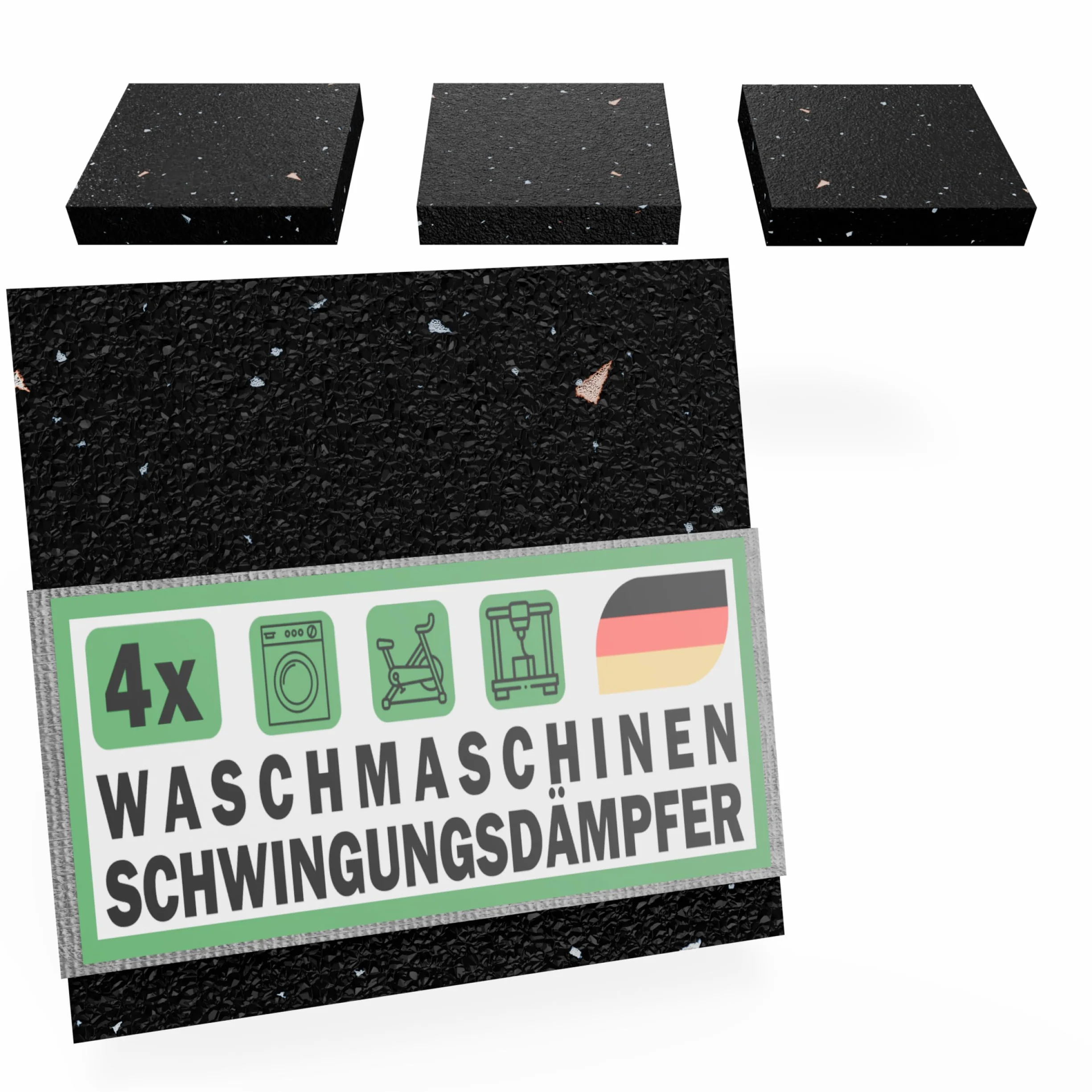Amortyzator drgań, podkładka pod pralkę, 4 sztuki, mata antywibracyjna, do suszarki – 90 x 90 x 8 mm, granulat gumowy z recyklingu Made in Germany