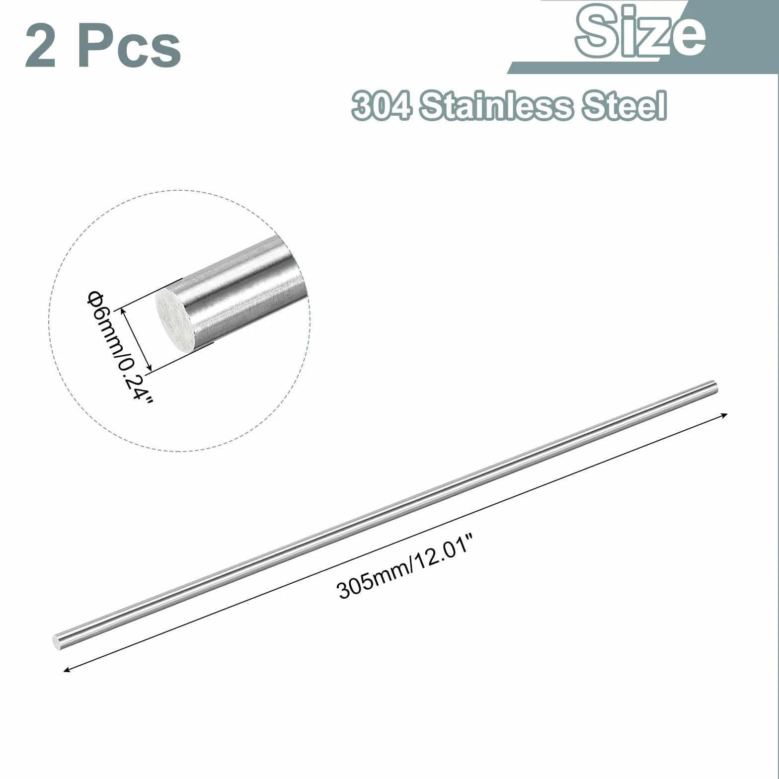 QUARKZMAN 2 szt. Pręty Ze Stali Nierdzewnej 304 6 Mm X 305 Mm Okrągły Pręt Do Tokarek Modele Samolotów Samochody Łodzie Rzemiosło Praca Z Metalem