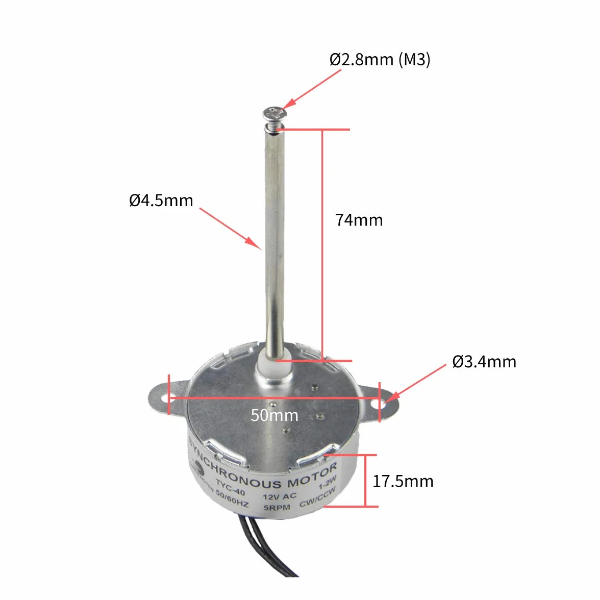 CHANCS TYC40 Silnik Synchroniczny 12V AC 5 RPM 74mm Zasilacz AC 220V