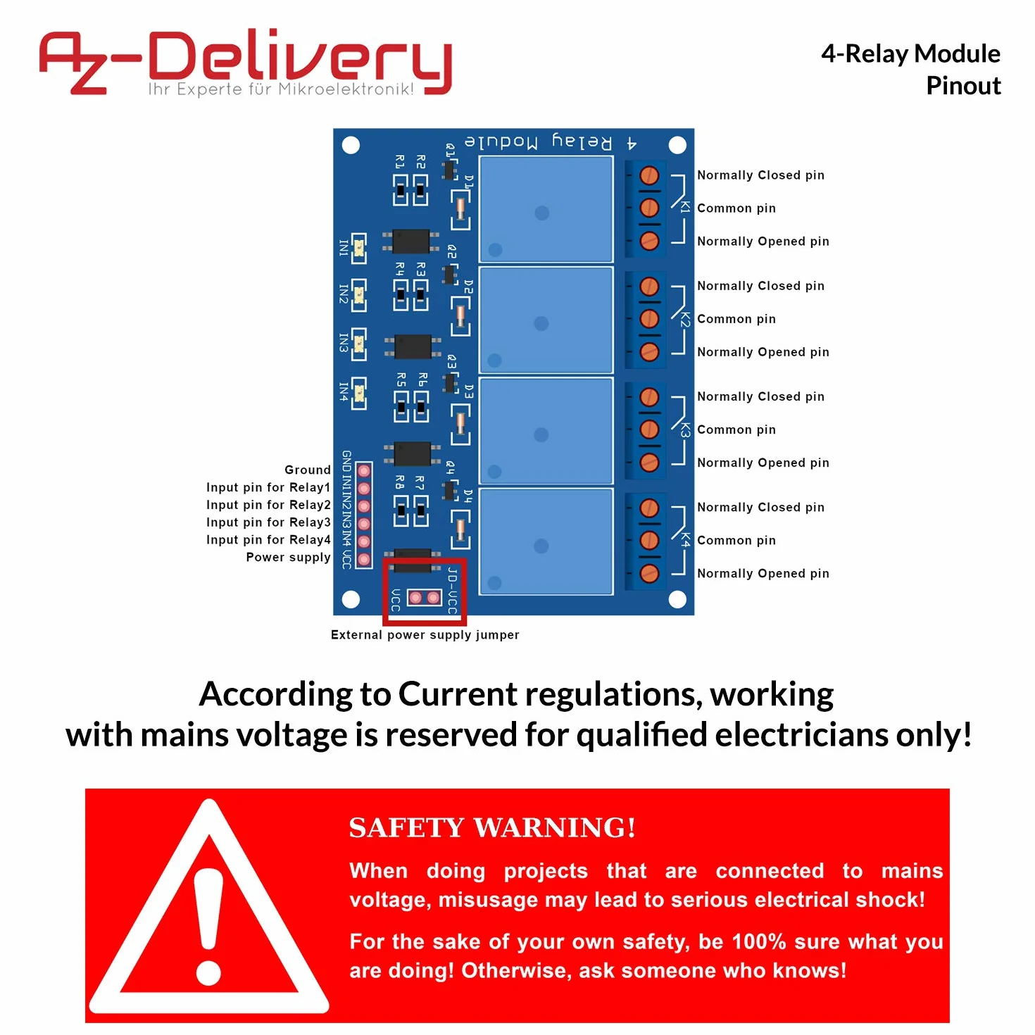 AZDelivery 4-Relay Moduł 5V z Optocoupler Low-Level Trigger kompatybilny z Arduino i Raspberry Pi w tym e-Book!