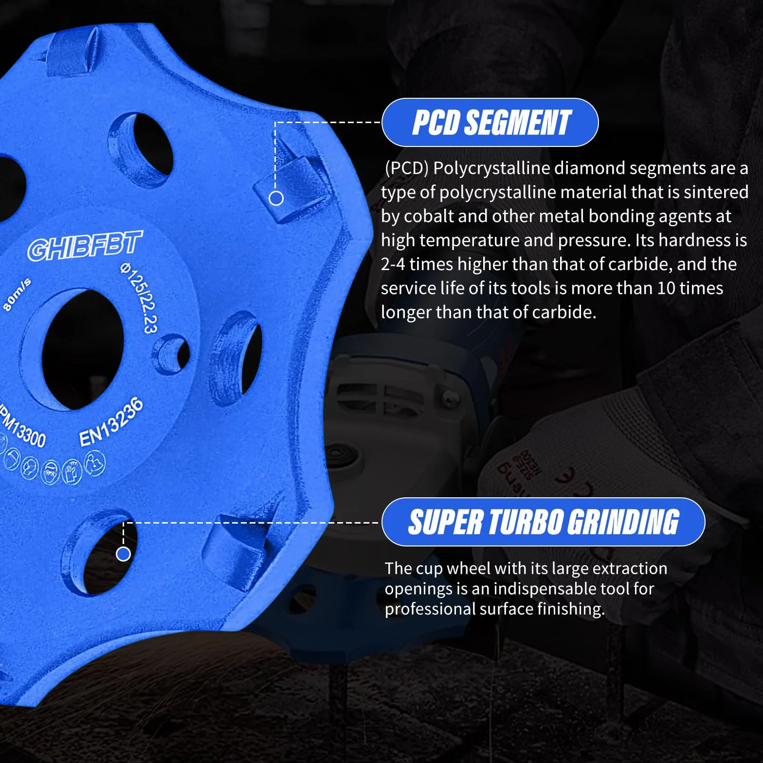 PKD PCD diamentowa tarcza szlifierska 125 mm 6 segmentów do szlifierek kątowych