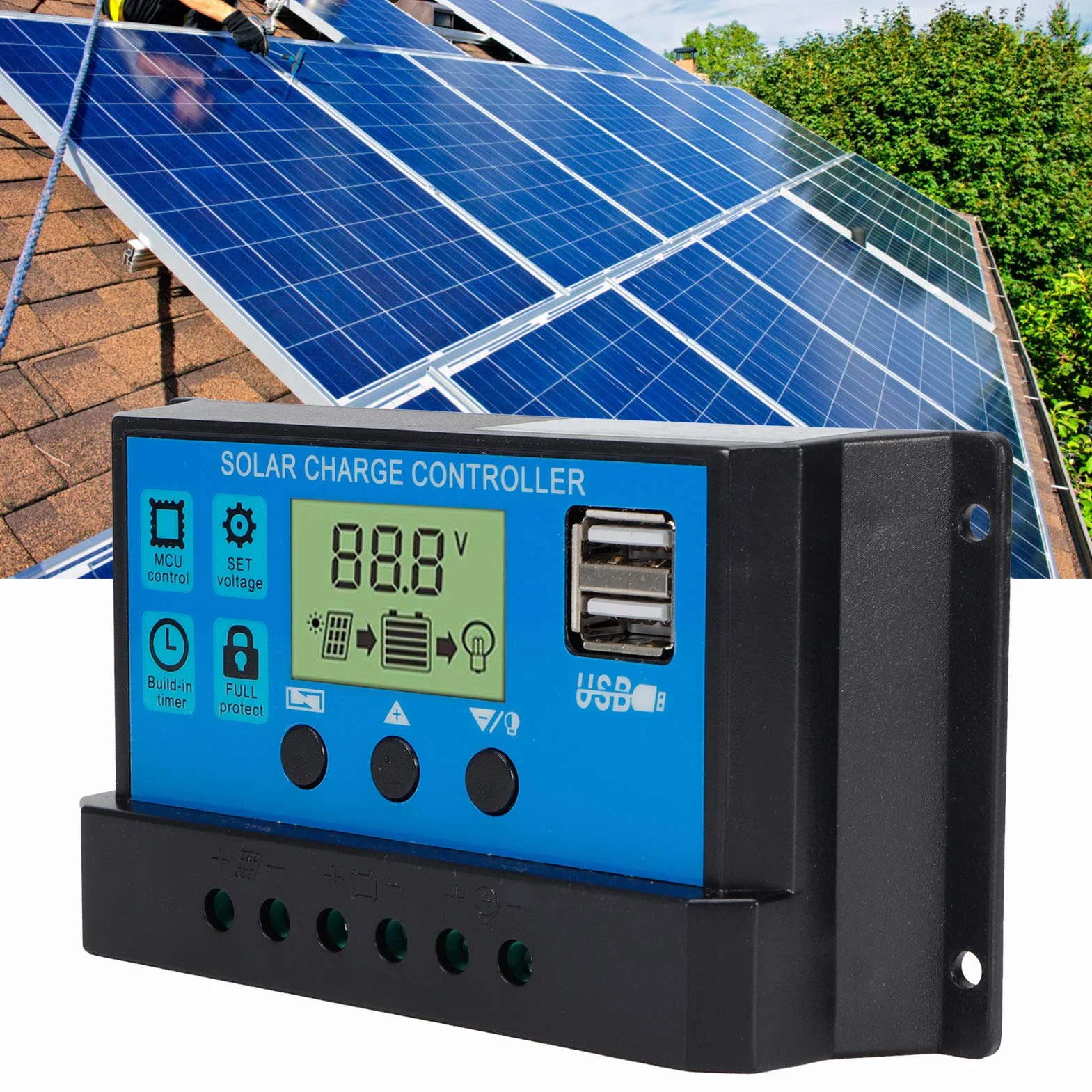 Sterownik Solarny OffGrid 12V/24V z Wyświetlaczem LCD, Regulowanymi Parametrami, Zabezpieczeniem Nadprądowym, śledzeniem Maksymalnej Mocy dla Systemu Fotowoltaicznego PWM (30A)