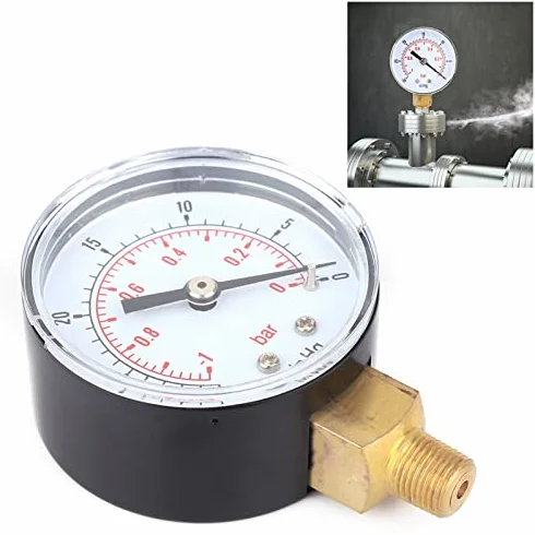 Manometr Próżniowy 1/8 Cala Bspt Z Przyłączem Podłogowym, Czujnik Zegarowy 50 Mm, Manometr 1-0Bar ​​-30-0Inhg Z Podwójną Skalą Do Pomiaru Powietrza, Wody, Oleju I Gazu