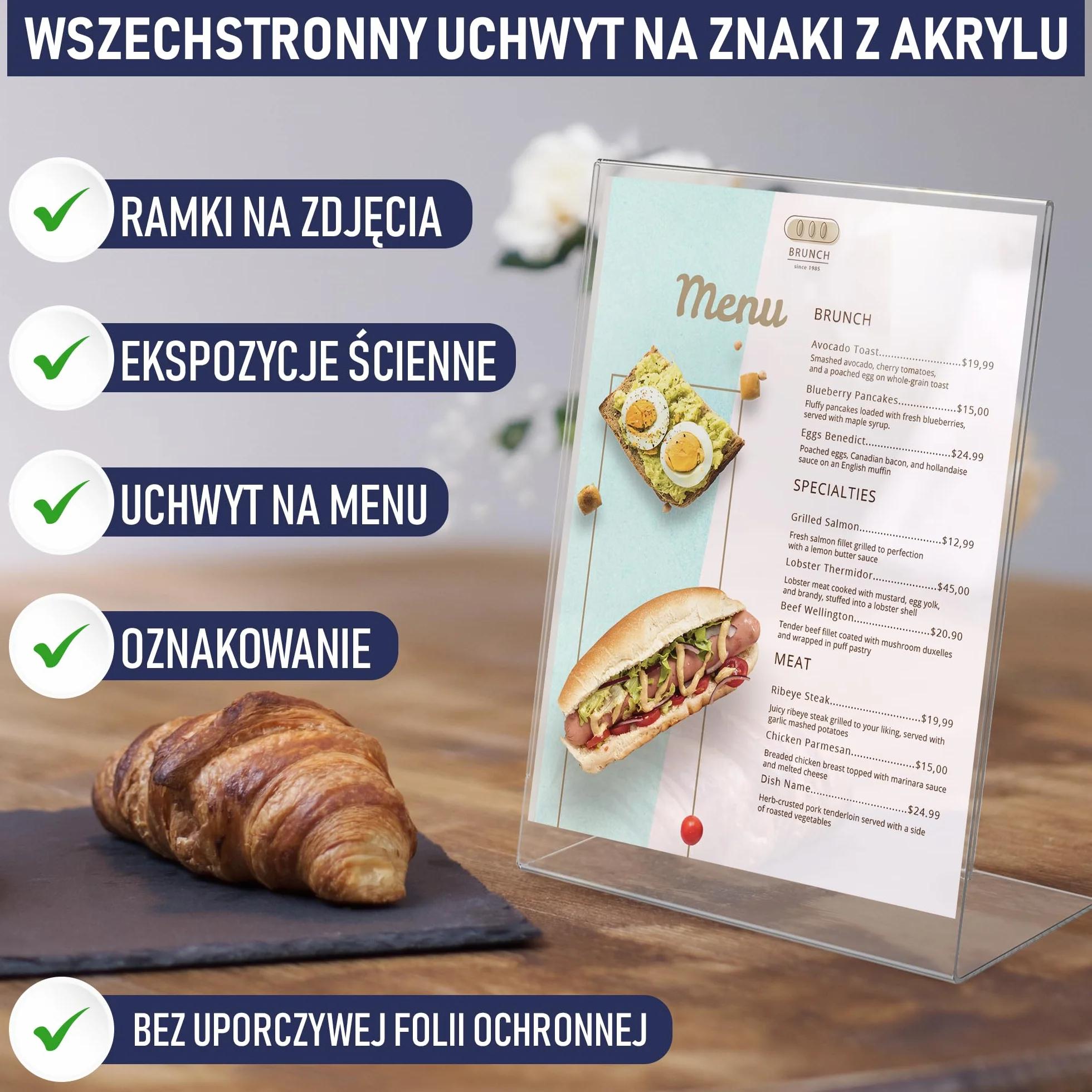 Pochylony Uchwyt na Plakaty z Akrylu A4 – 6 Sztuk, Pionowe Ramki na Reklamy, Przezroczysta Ramka na Znaki, Ulotki, Menu, Plakaty i Wydruki. Skośny Stojak Informacyjny do Domu, Biura i Sklepu