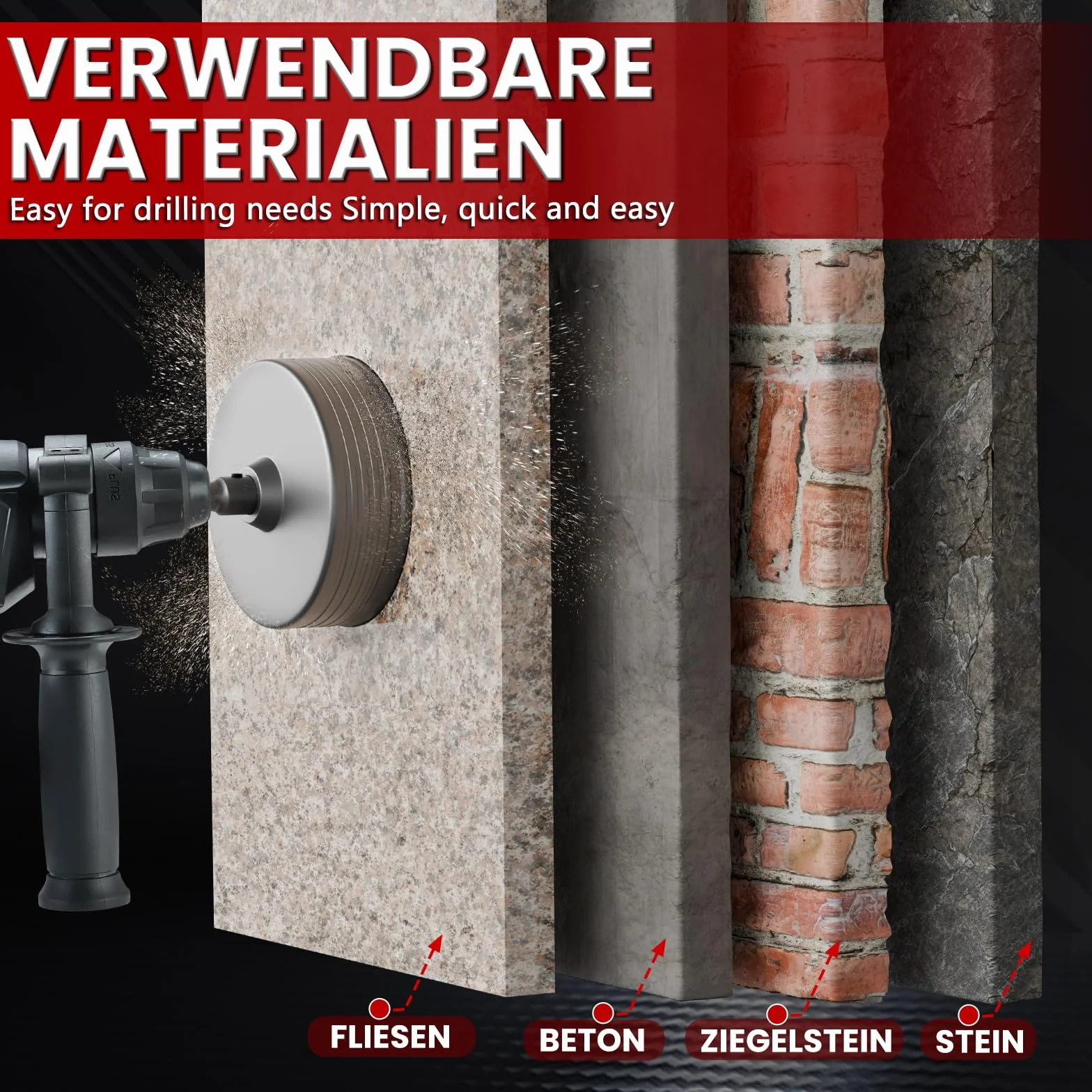 CSOOM Otwornica do betonu 115 mm z przedłużeniem SDS-Plus 220 mm, zestaw otwornic do betonu, 4 x wiertło centrujące 8 x 110 mm, końcówka z twardego metalu, 2 x wiertło centrujące
