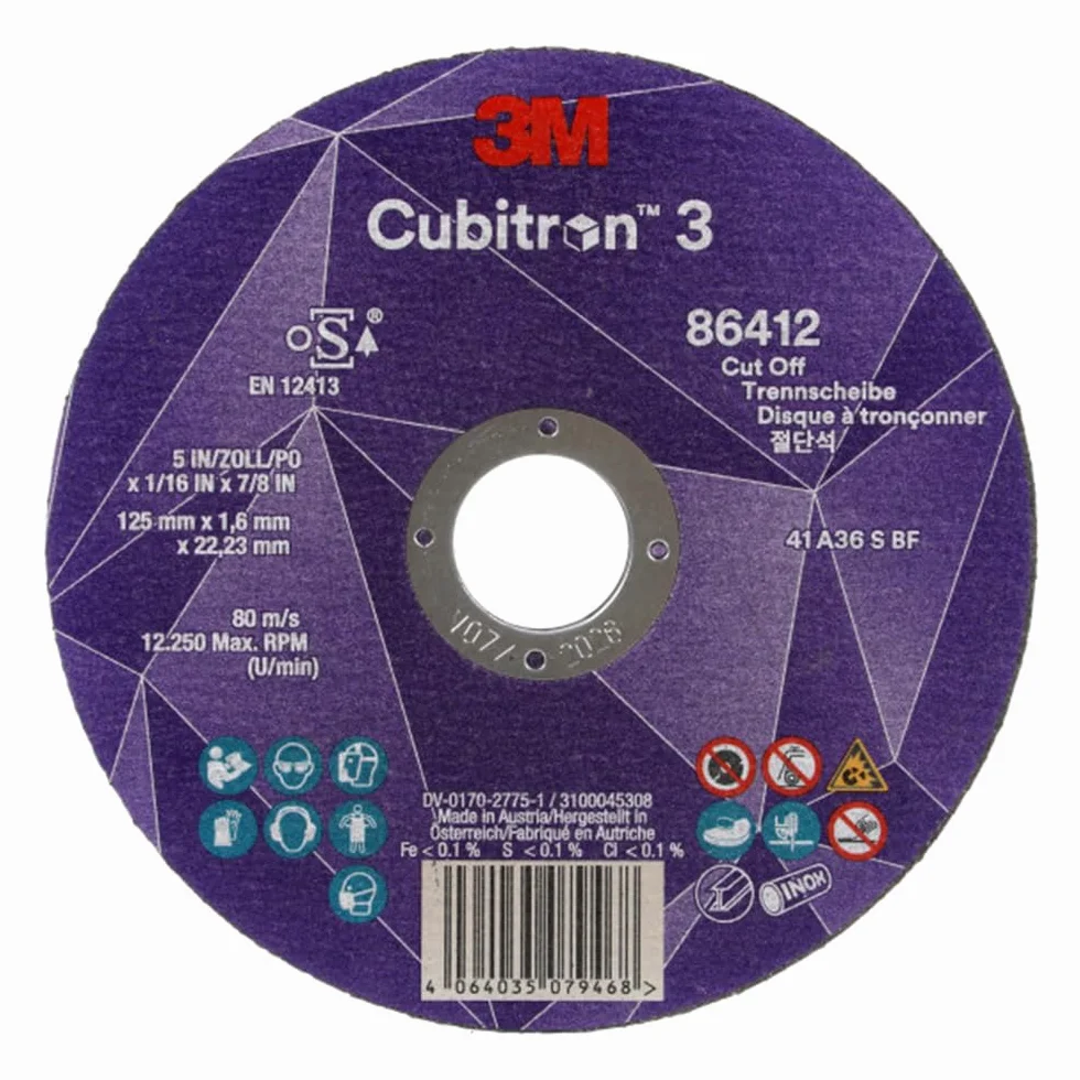 3M Cubitron 3 tarcza tnąca, 86647, 60+, T41, 125 mm x 1 mm x 22,23 mm, EN, 25/opakowanie, 50 sztuk/opakowanie