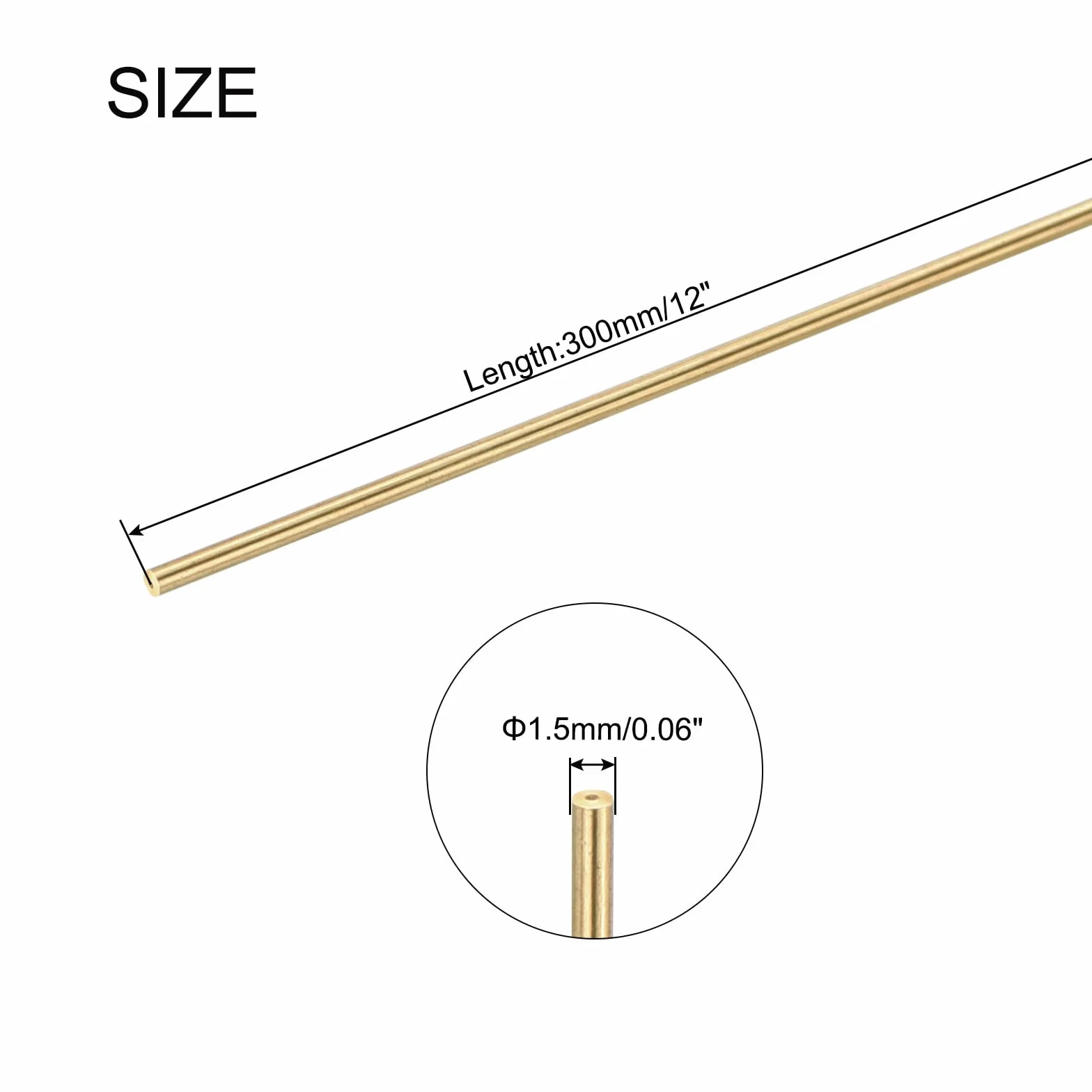 Mosiężny pręt okrągły 1,5 mm x 300 mm, 10 sztuk, do projektów DIY