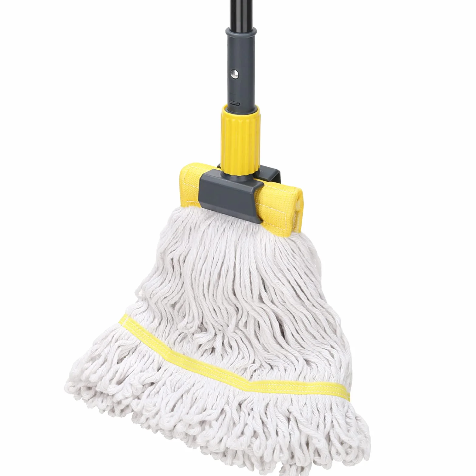 Mop przemysłowy o dużej wytrzymałości z długim uchwytem i zaciskiem szczękowym o długości 146 cm, sznurek pętelkowy, mokre mopy bawełniane do czyszczenia podłóg, domu, biura, garażu i betonu/płytek