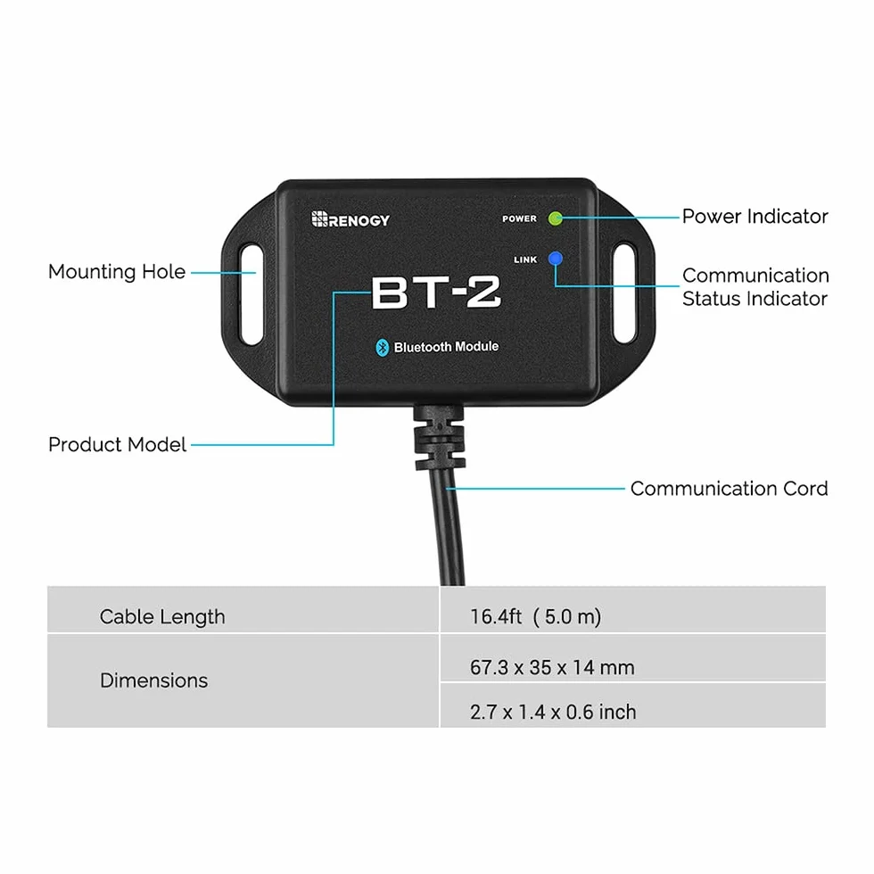 Renogy Moduł Bluetooth BT-2 Port Komunikacyjny RJ45 Bezprzewodowe Monitorowanie dla Regulatorów Ładowania Słonecznego