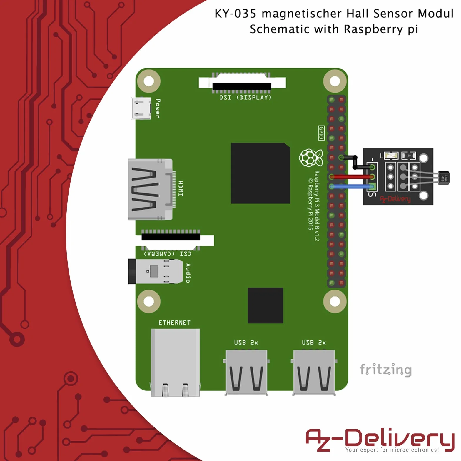 AZDelivery 3 x KY-035 magnetyczny czujnik halla moduł analogowy kompatybilny z Arduino i Raspberry Pi, tym eBook!