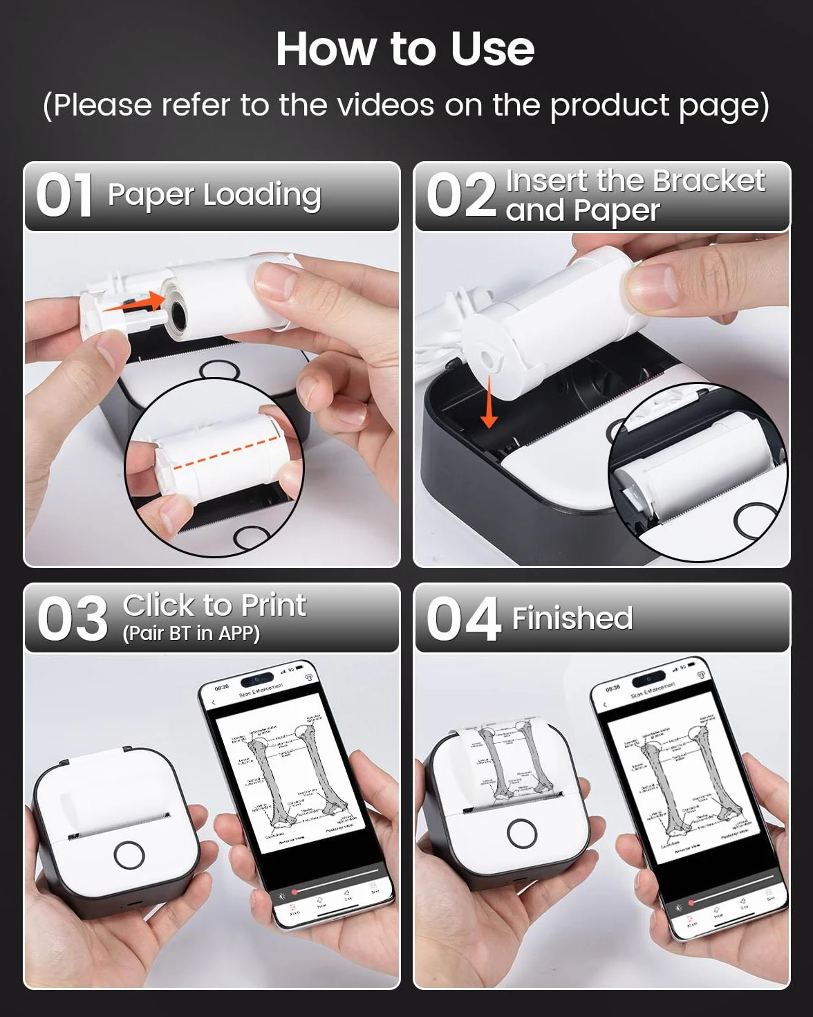 Print Pods Mini Printer T02 Przenośna Drukarka Termiczna Naklejek Bluetooth Kieszonkowa Czarna