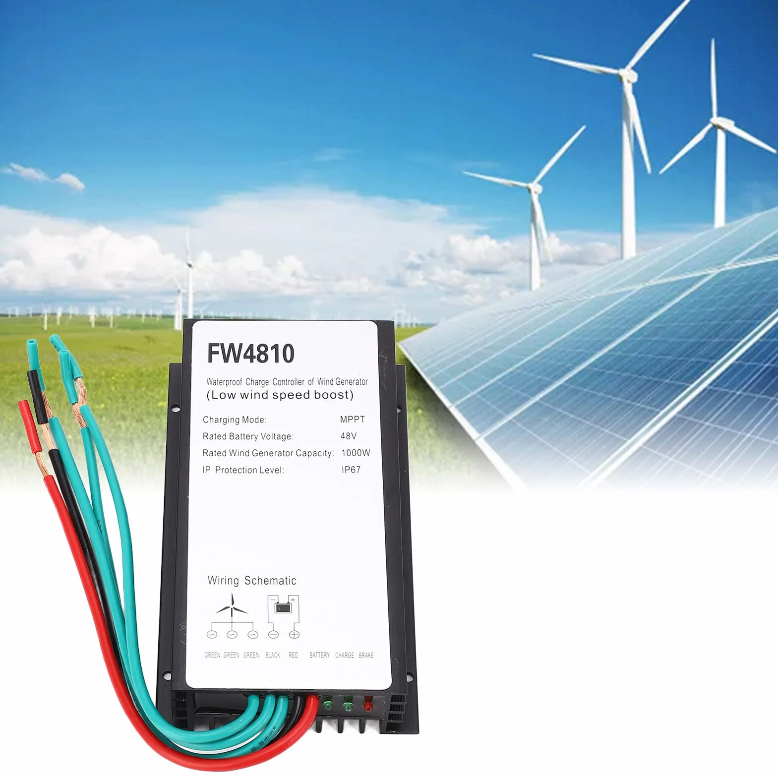BuyWeek Kontroler Ładowania Turbiny Wiatrowej 1000W 48V MPPT IP67 Wodoodporny