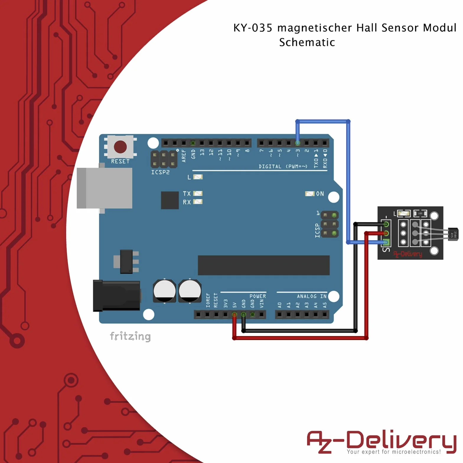 AZDelivery 3 x KY-035 magnetyczny czujnik halla moduł analogowy kompatybilny z Arduino i Raspberry Pi, tym eBook!