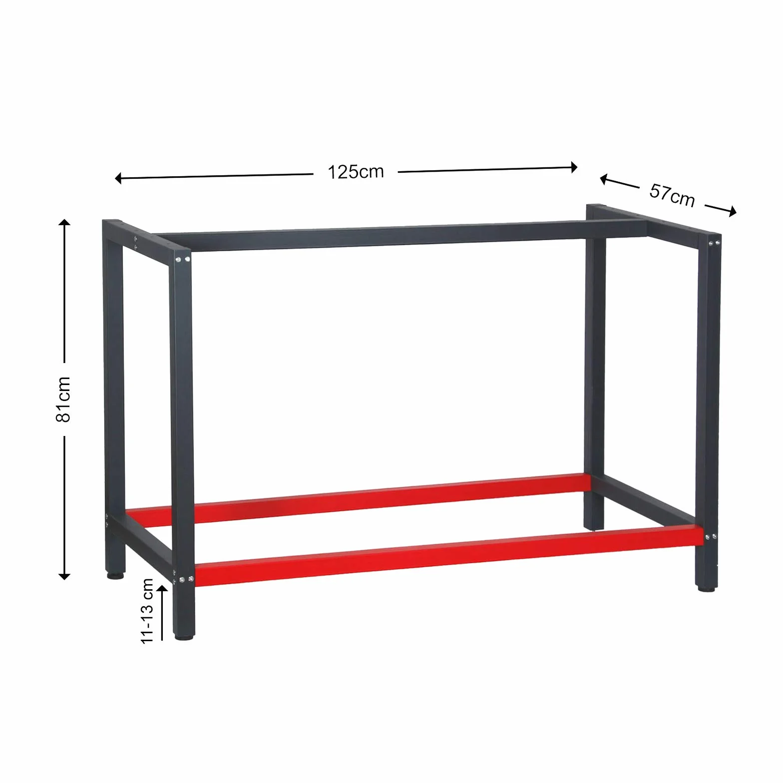 Wiltec Stelaż stołu warsztatowego 125x57x81 cm stal antracyt czerwony 200 kg