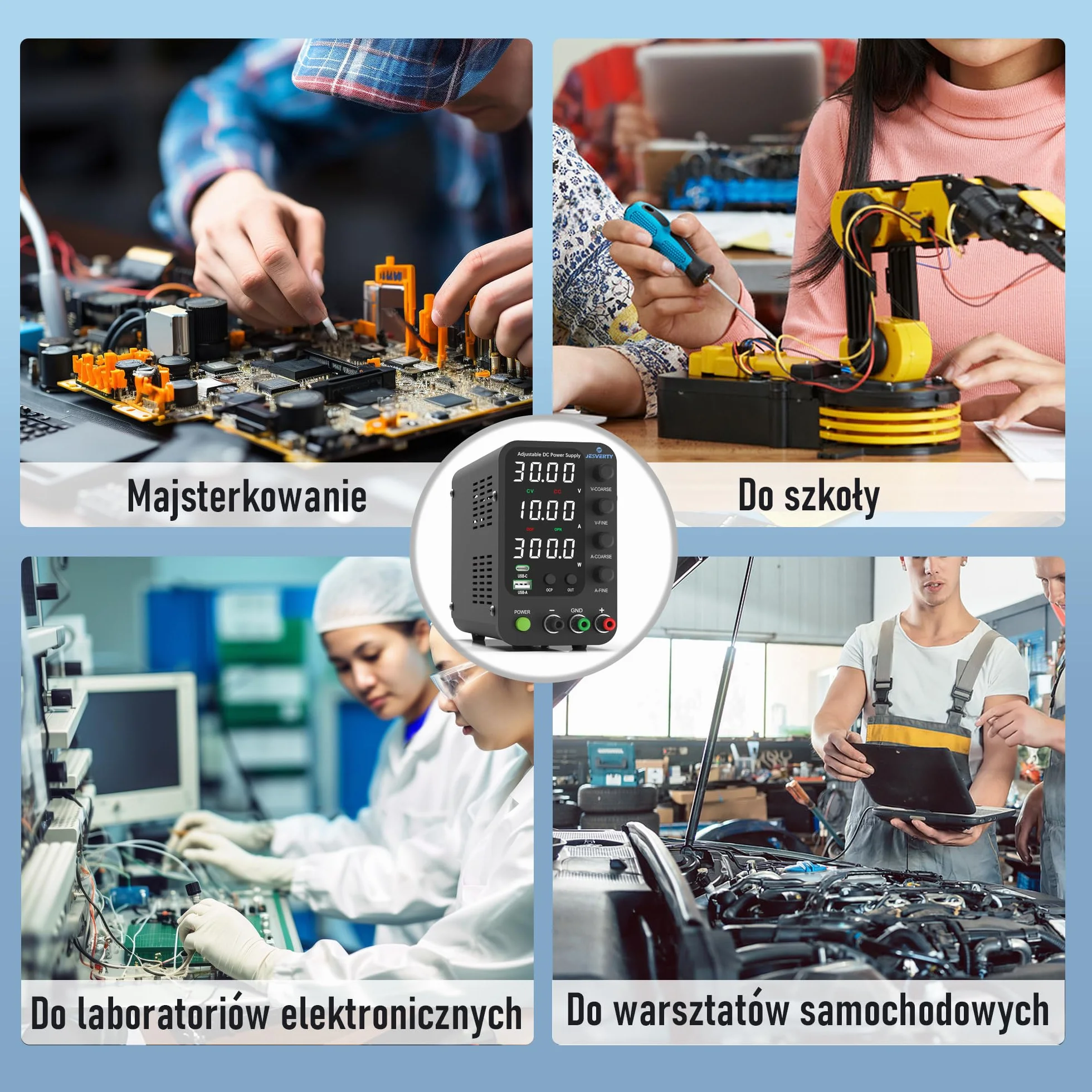 Zmienny zasilacz DC, 0-32V 0-10A Regulowany przełączany zasilacz stołowy z regulacją DC z szybkim ładowaniem USB i typem C, pokrętło enkodera, włącznik/wyłącznik wyjścia, 4-cyfrowy wyświetlacz LED
