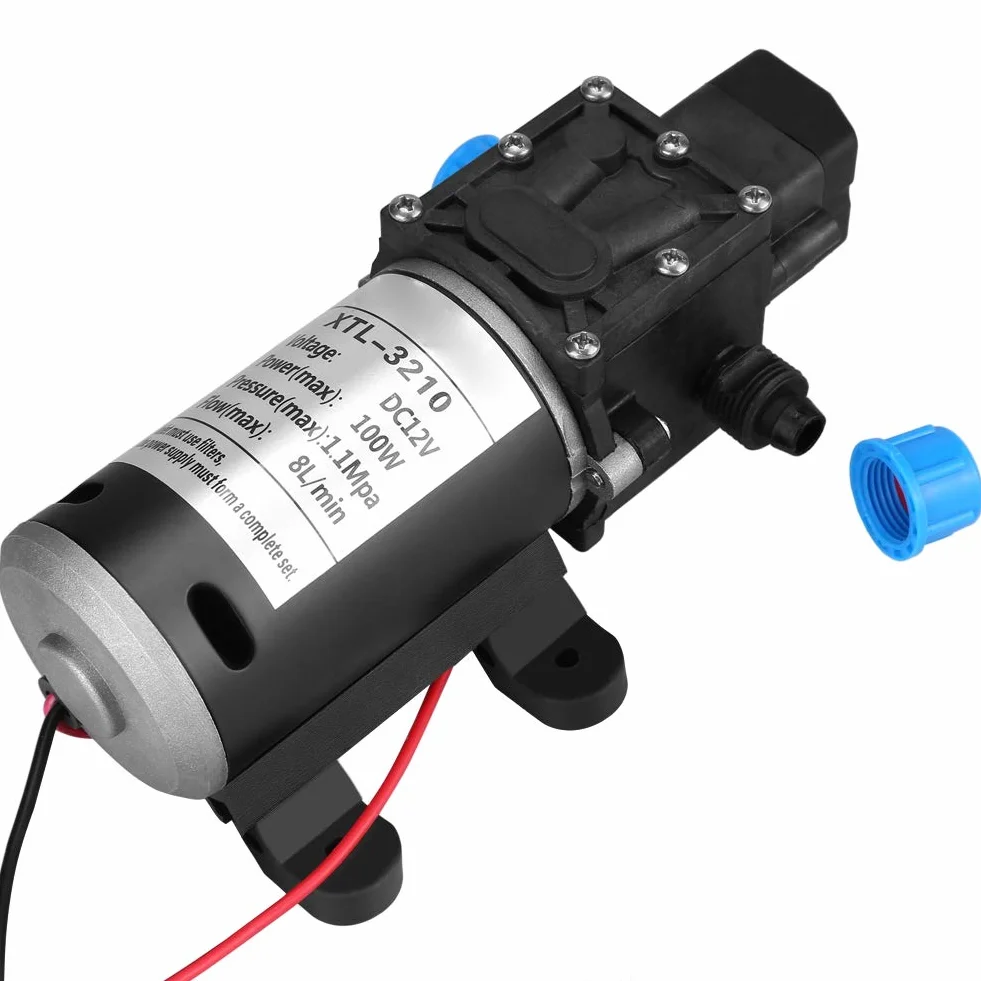 Pompa wodna, 12 V DC 100 W 8 l/min, 160 psi, wysokociśnieniowa pompa wodna, membranowa samozasysająca pompa wody do mycia