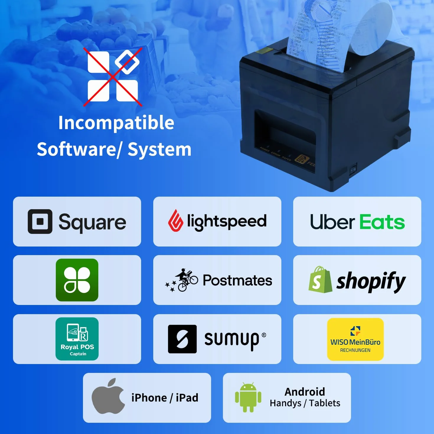 NetumScan Drukarka pokwitowań POS 80 mm USB 300 mm/s termiczna drukarka pokwitowań z automatycznym cięciem, szufladą, interfejsem Ethernetowym USB, obsługa Windows/Mac/Linux