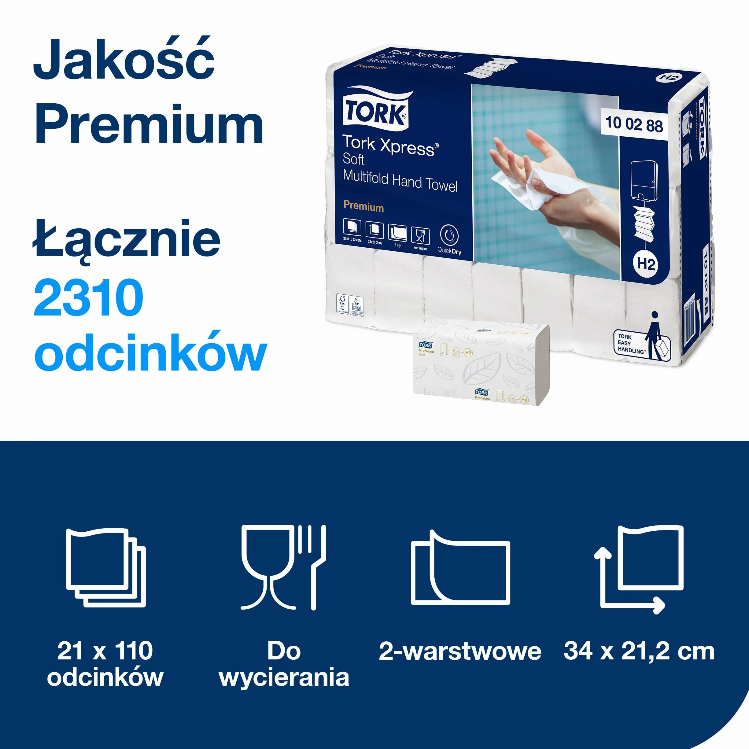 Tork Xpress miękkie ręczniki Multifold H2 białe 2-warstwowe QuickDry 21x110 odcinków