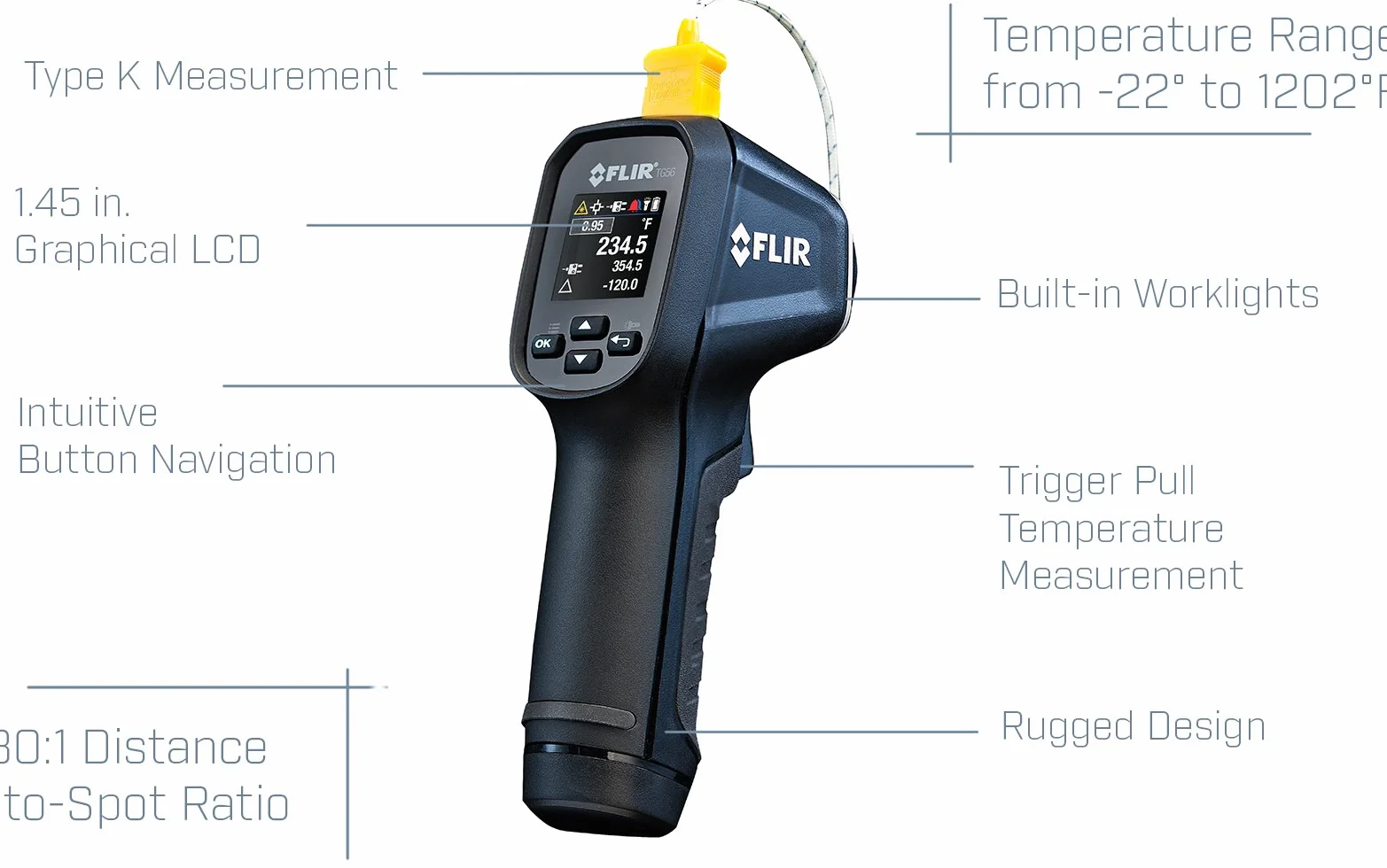 FLIR TG56 Spot termometr na podczerwień z termoparą, czarny