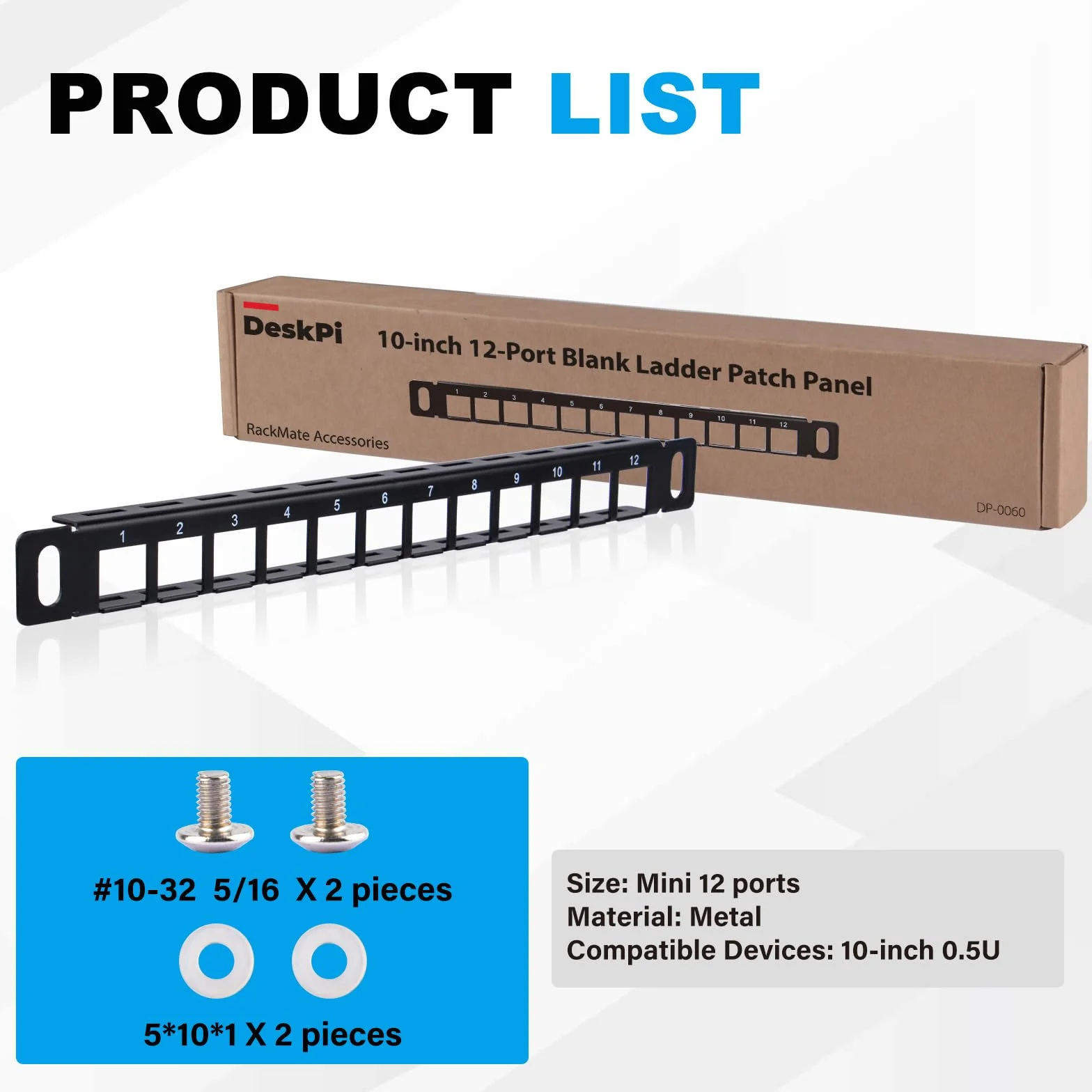 GeeekPi 12-portowy panel poprawek klawiszowych, 0.5U CAT5/CAT5e/CAT6/CAT6a Panel poprawek sieciowych dla DeskPi RackMate T1/T0/T2 Rackmount i 10-calowa szafa serwerowa/sieciowa