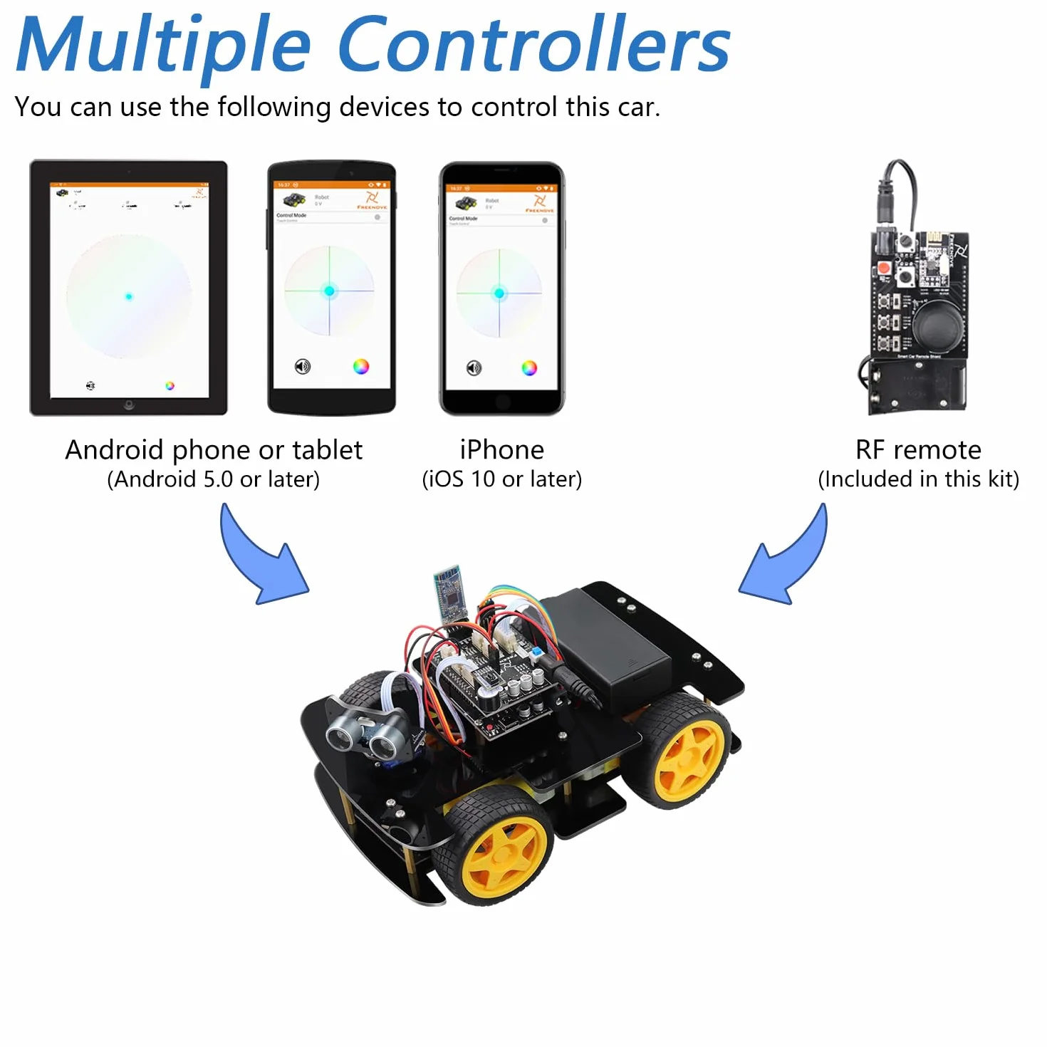 Freenove 4WD Car Kit with Remote (Compatible with Arduino IDE), Line Tracking, Obstacle Avoidance, Ultrasonic Sensor, Wireless Control Motor Servo