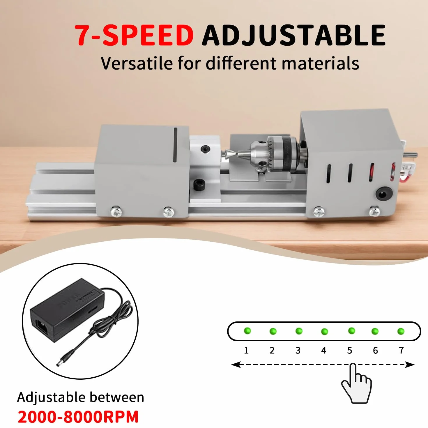 Mini tokarka 125 W 2000-8000 obr./min 7-biegowa regulacja zakres zacisku 0,02-0,24 cala metalowa