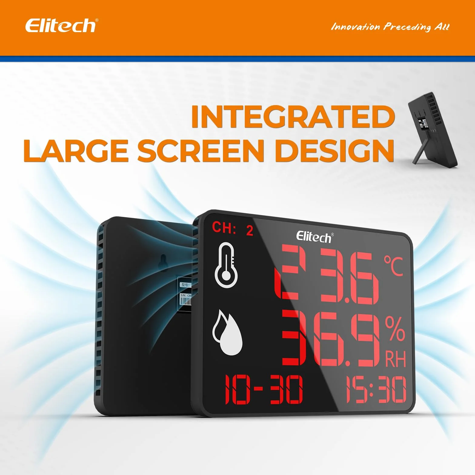 Elitech Cyfrowy termometr z higrometrem DR-230-THDE z podwójną sondą zewnętrzną 2x2m, rejestrator Bluetooth 30000 punktów, duży ekran
