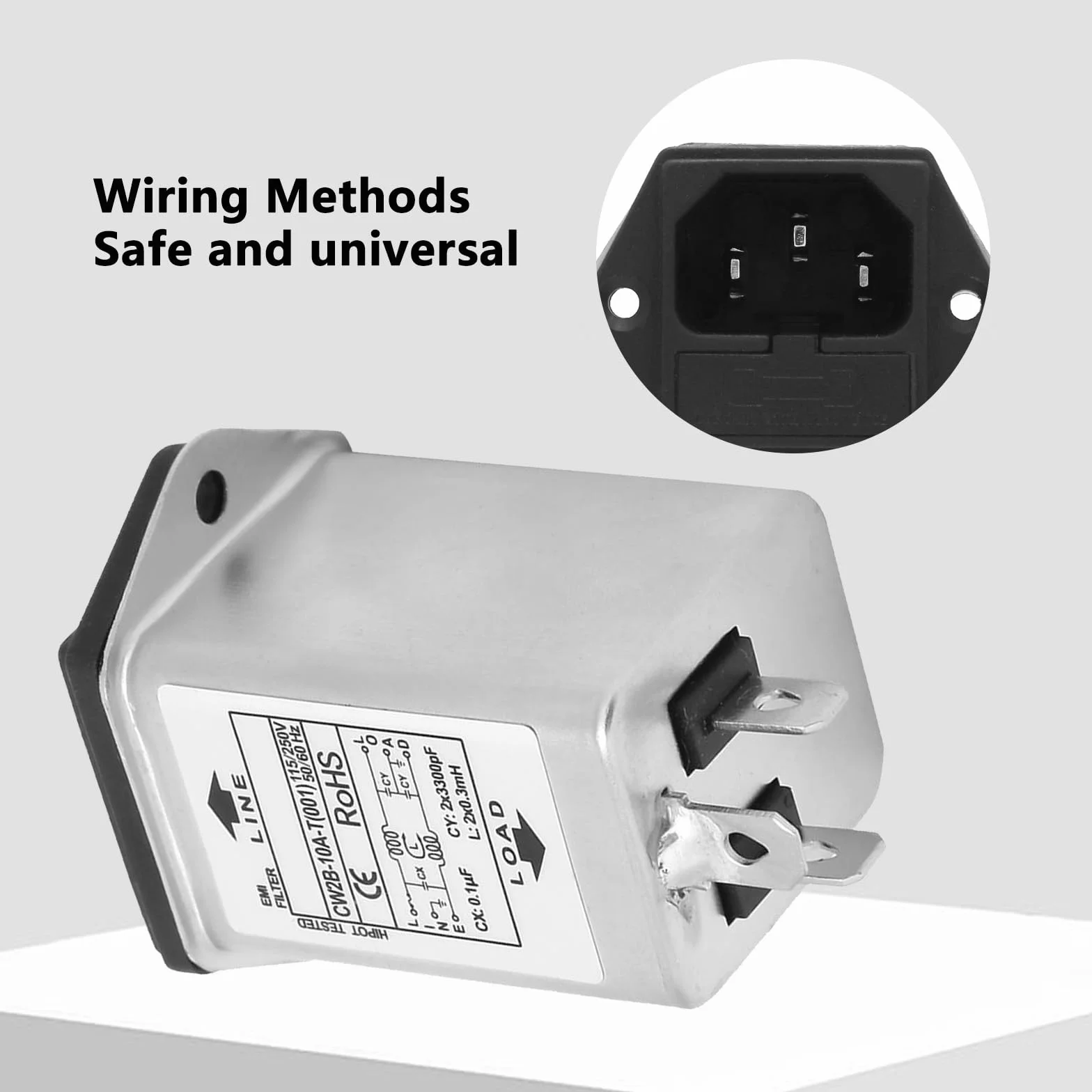 CW2B-10a T (001) Filtr Zasilania EMI Z Gniazdem Bezpiecznika 2 W 1 Pojedynczy Bezpiecznik 125/250 V